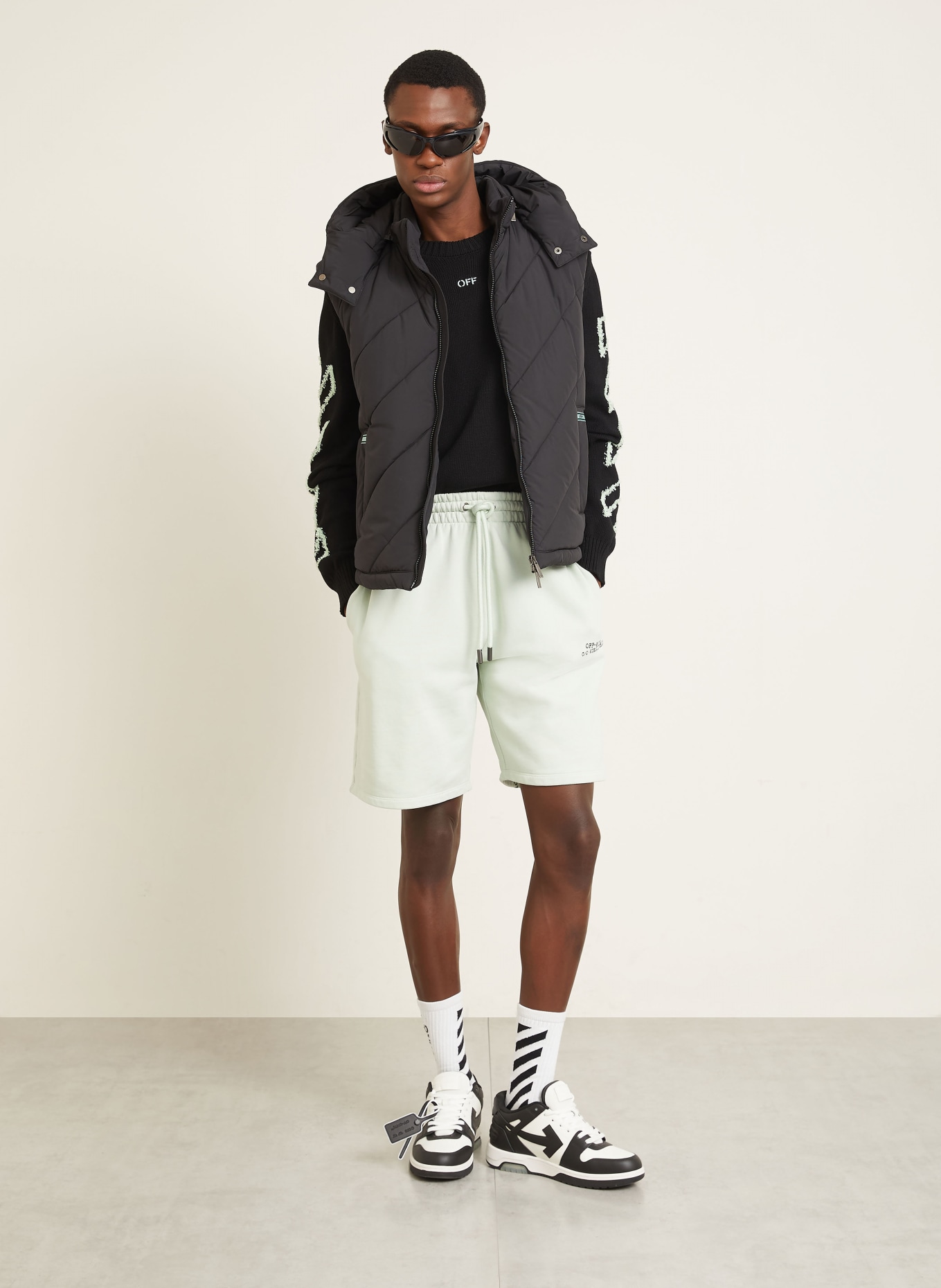 Off-White Quilted vest with detachable hood: BLACK