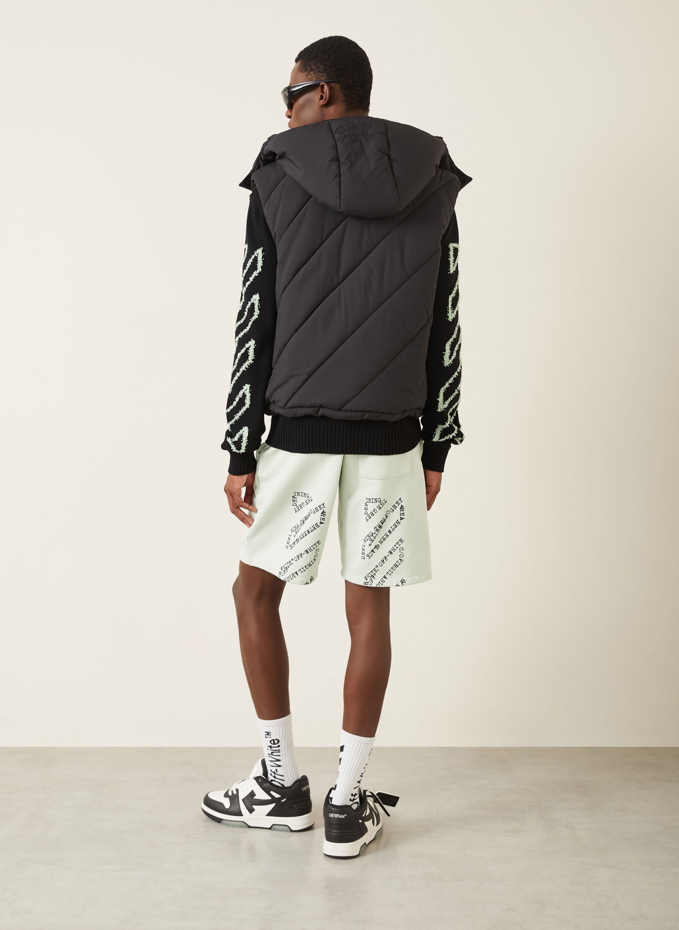 Off-White Quilted vest with detachable hood: BLACK