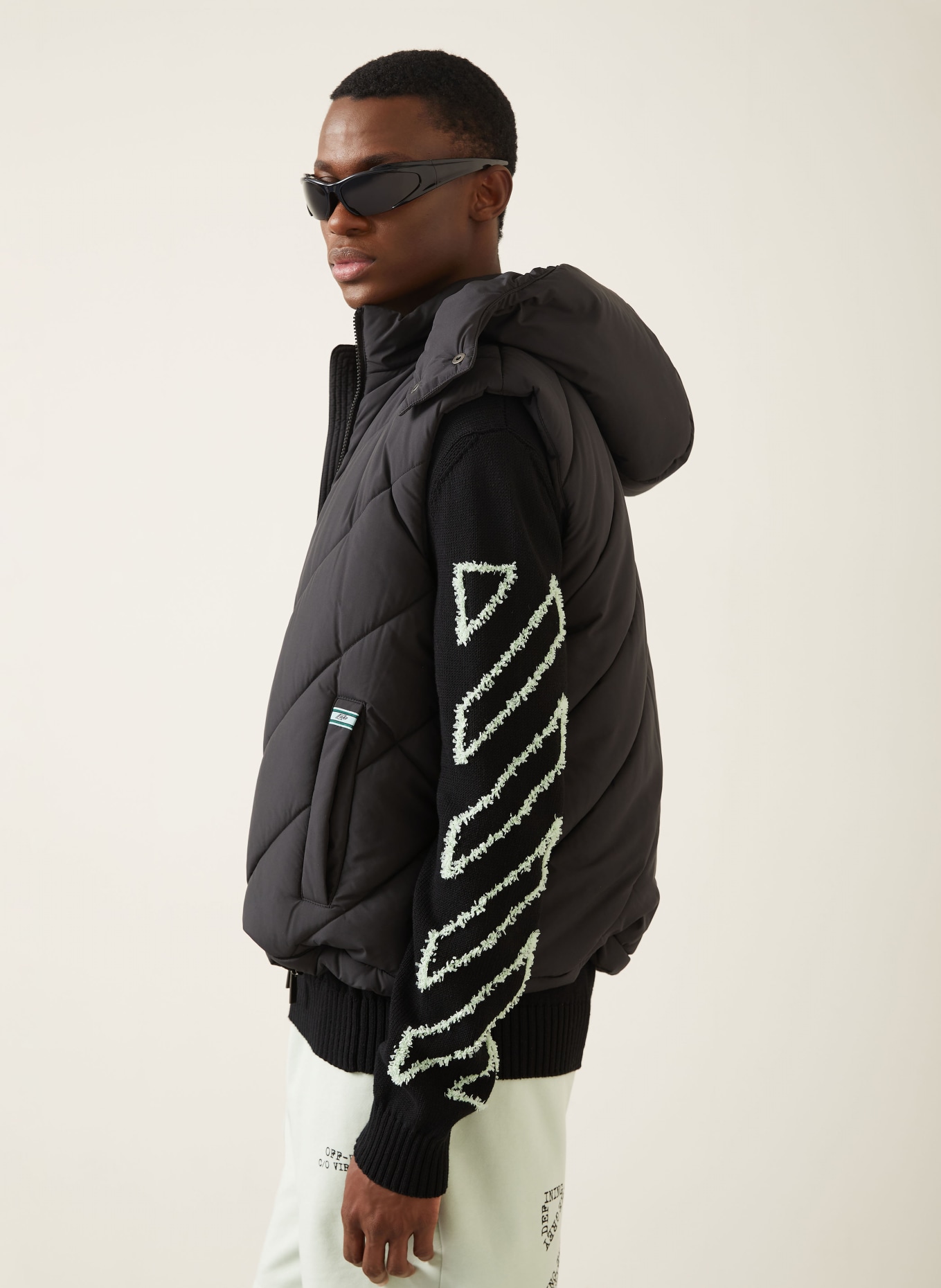 Off-White Quilted vest with detachable hood: BLACK