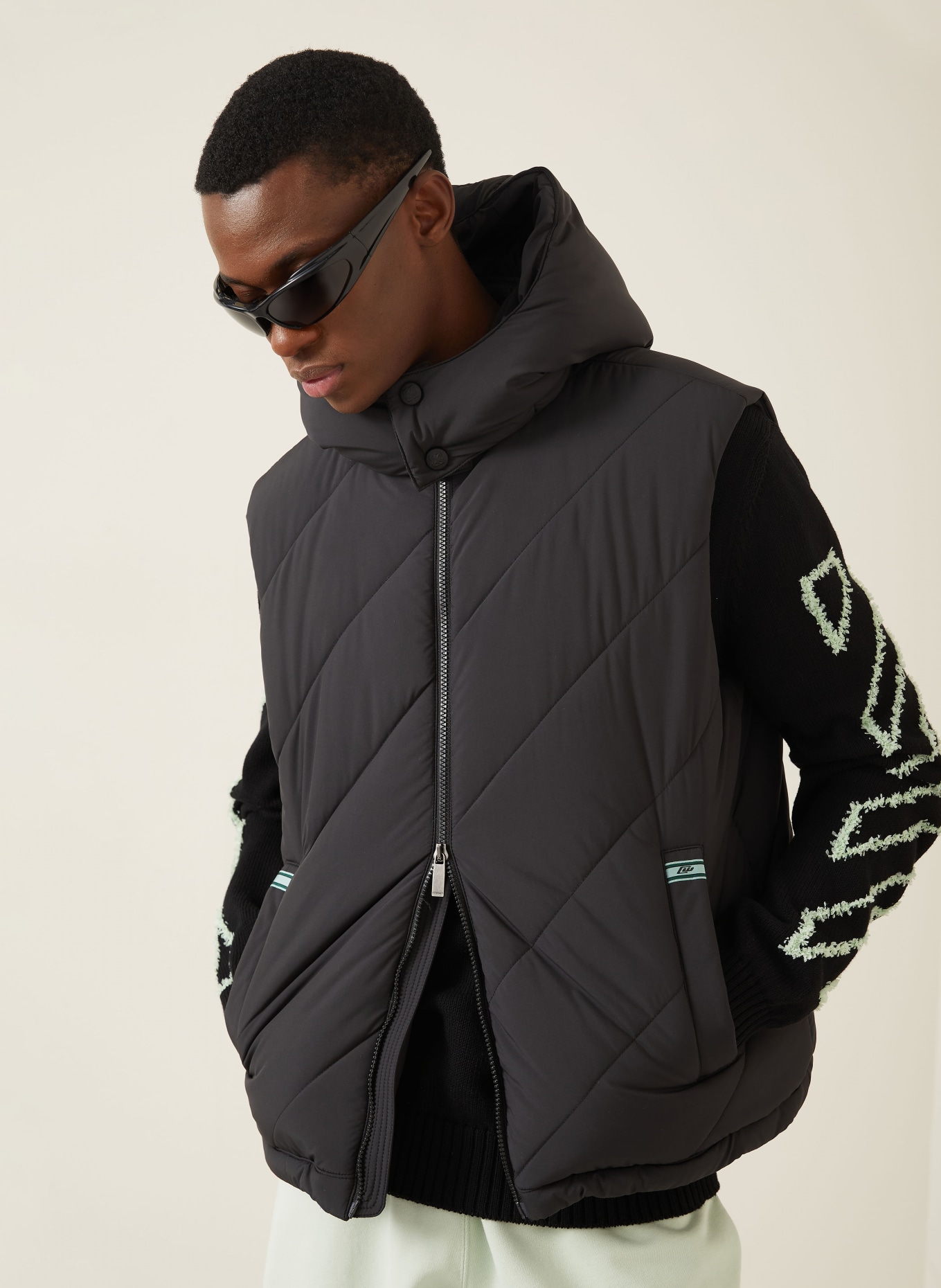 Off-White Quilted vest with detachable hood: BLACK