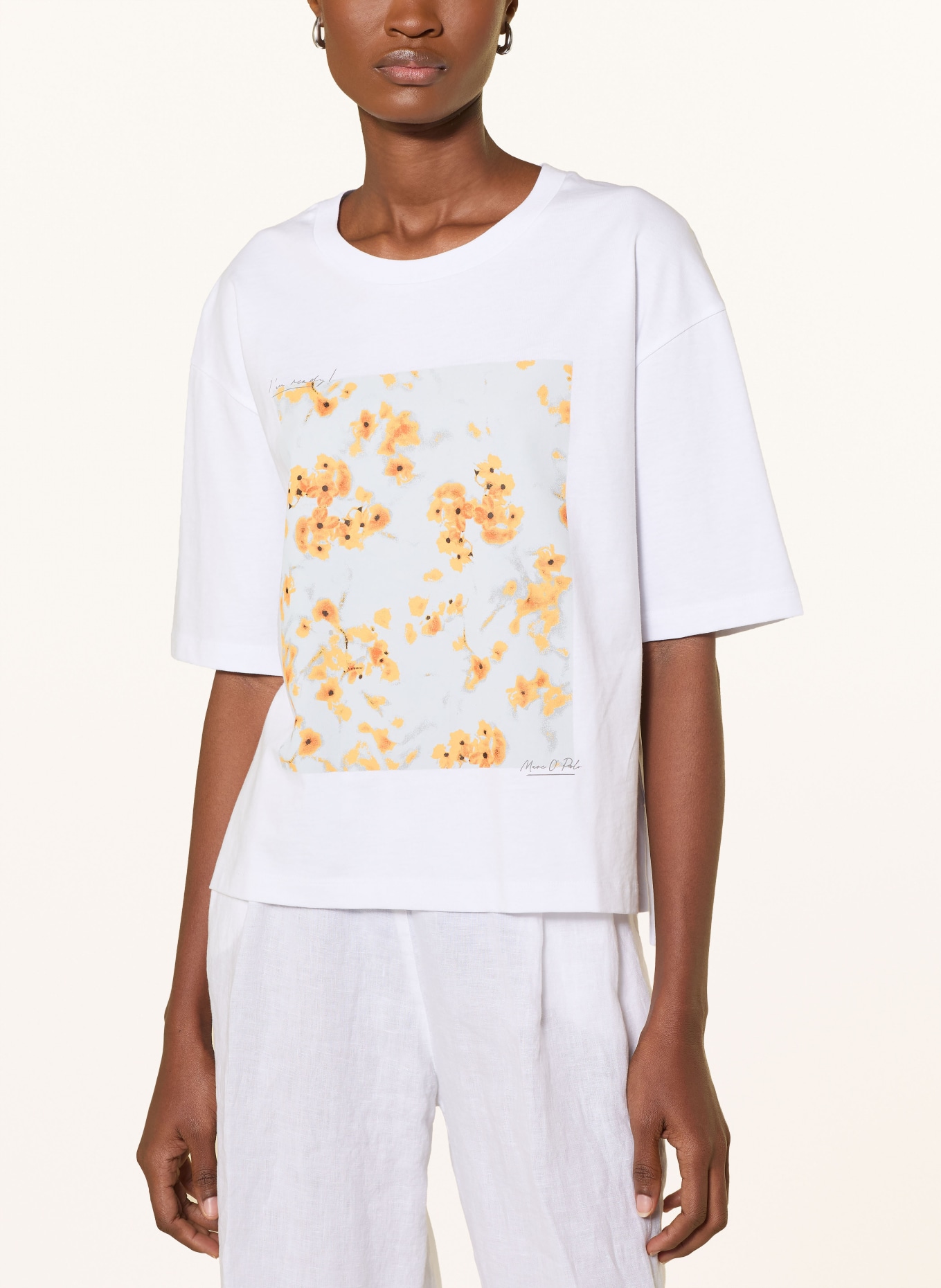 Marc O'Polo T-shirt: WIT / ORANJE / LICHTBLAUW