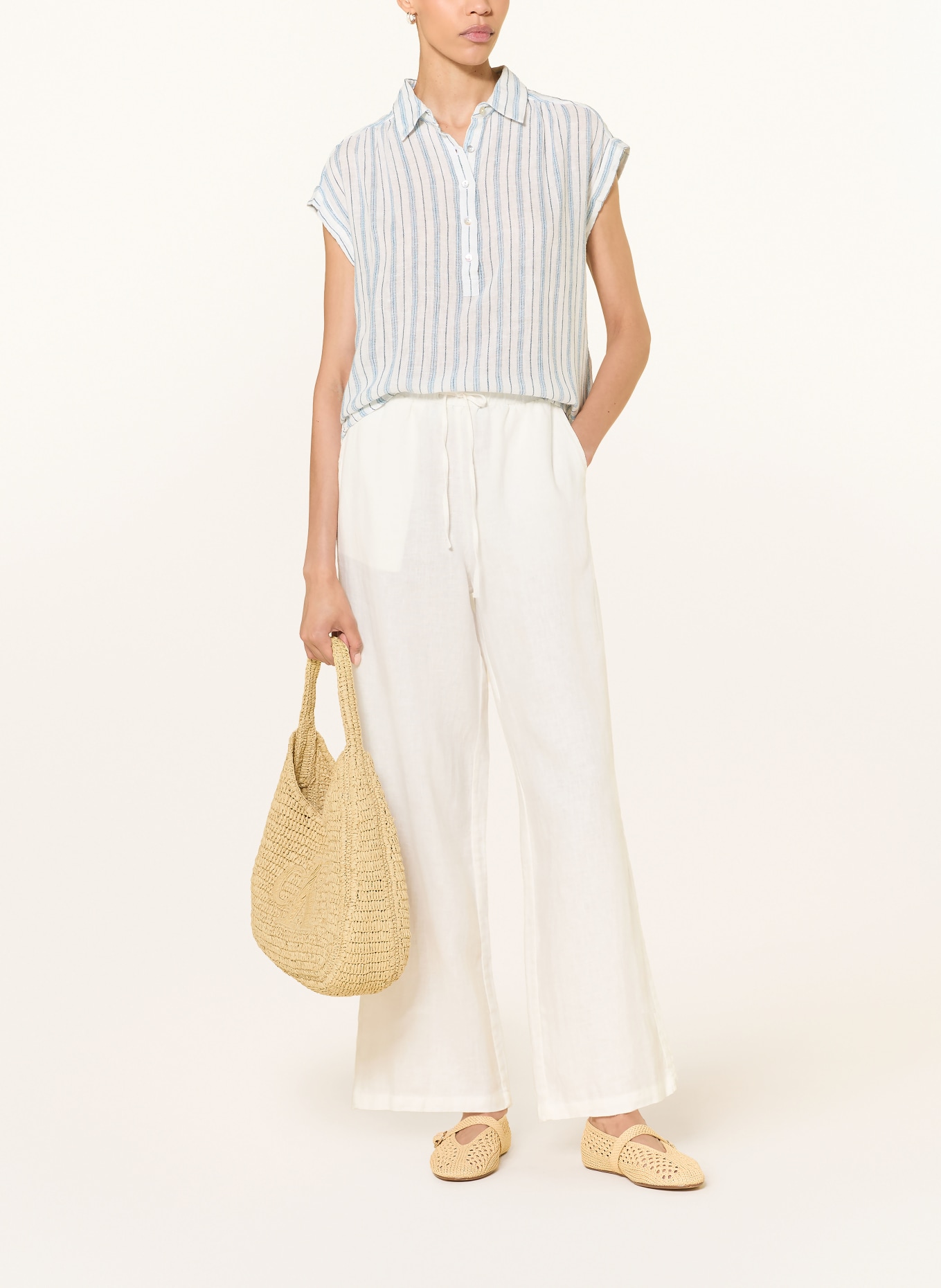 Rails Blusenshirt TUSCANY mit Leinen: CREME / BLAUGRAU / HELLBLAU