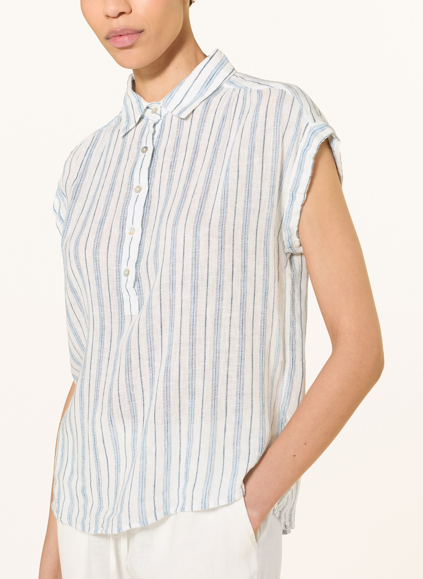 Rails Blusenshirt TUSCANY mit Leinen: CREME / BLAUGRAU / HELLBLAU