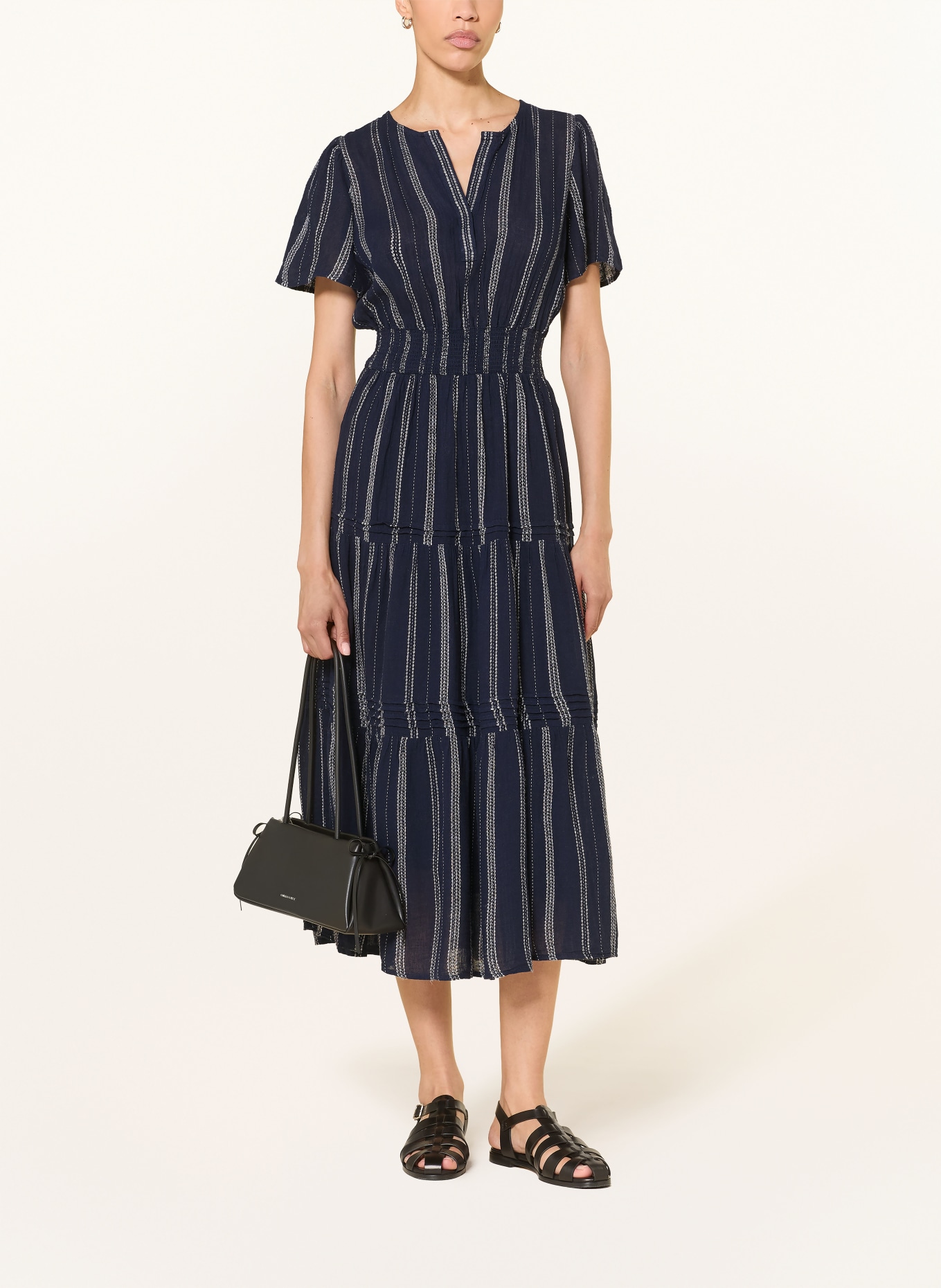 Rails Kleid CANNES mit Leinen: DUNKELBLAU / WEISS