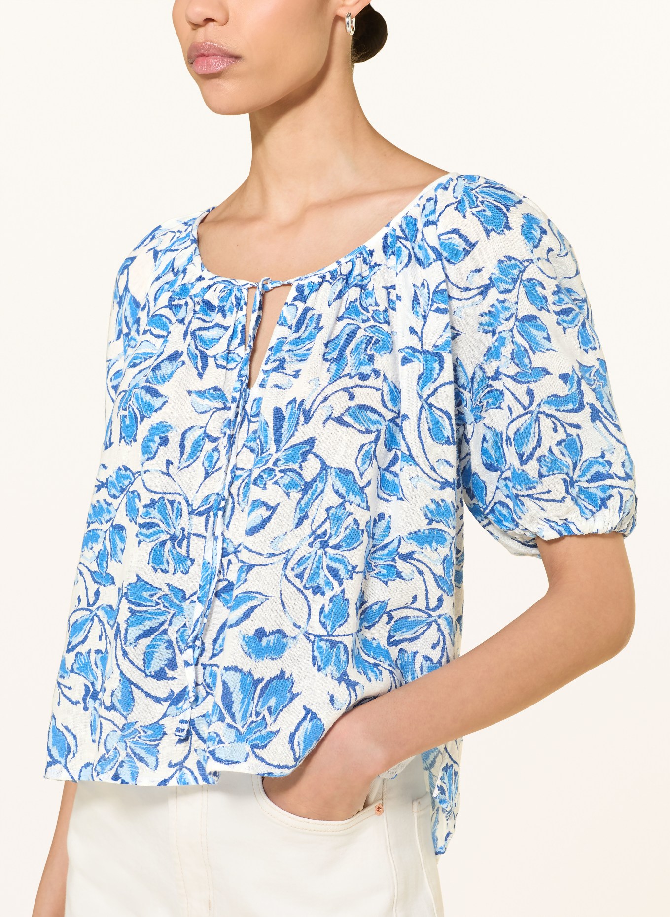 Rails Blusenshirt KIRSTIE mit Leinen: WEISS / BLAU