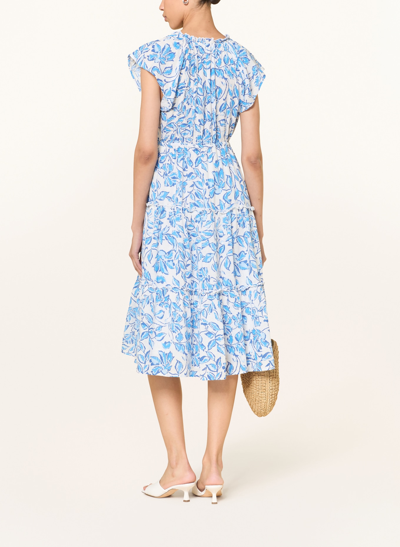 Rails Kleid JUNI mit Rüschen und Leinen: WEISS / DUNKELBLAU / BLAU