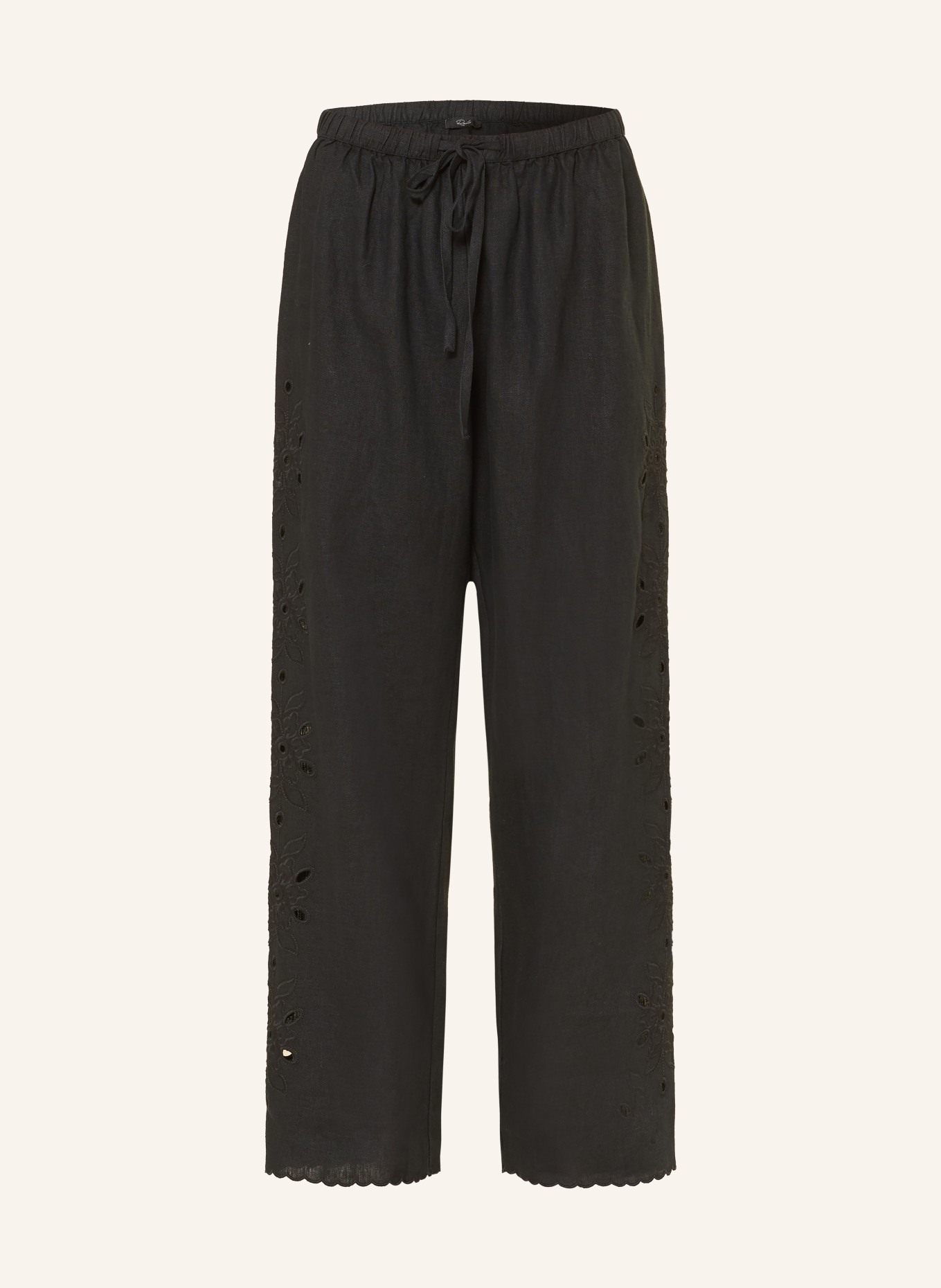 Rails Marlene-broek MIRINA van linnen met opengewerkte kant: ZWART