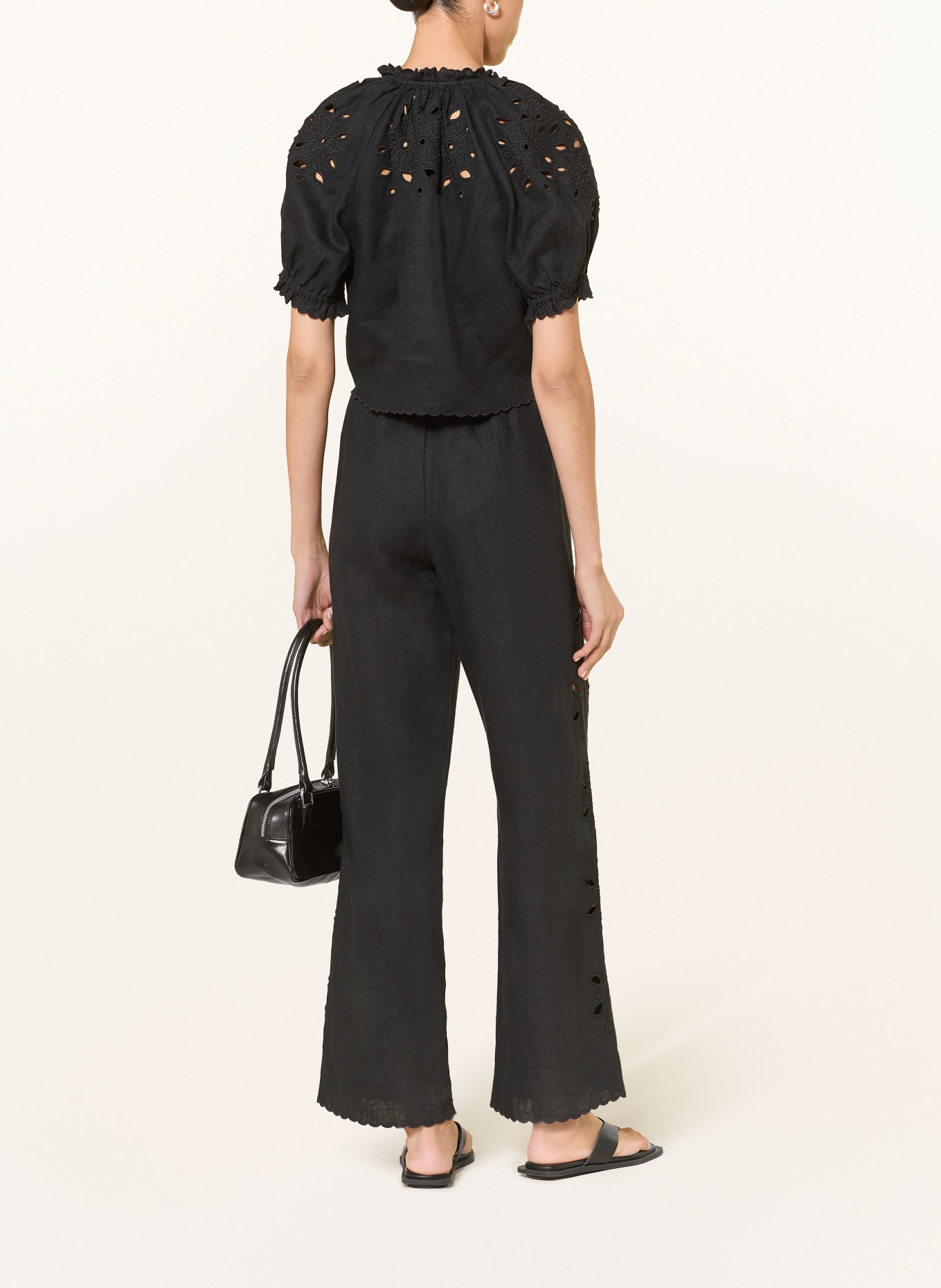 Rails Marlene-broek MIRINA van linnen met opengewerkte kant: ZWART
