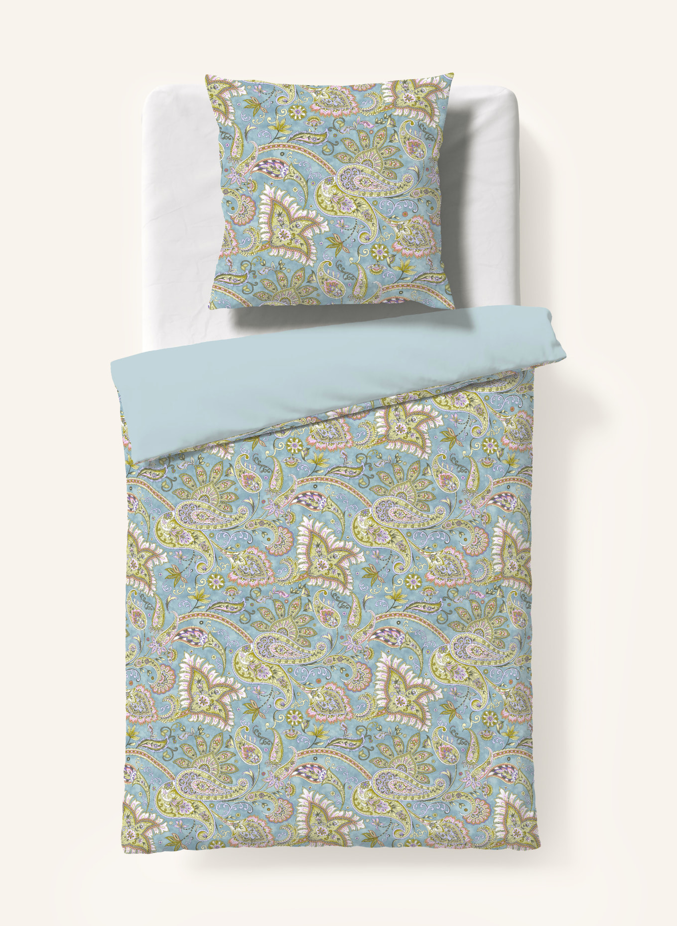 fleuresse Bettwäsche PROVENCE CASSIS zum Wenden: HELLBLAU / LACHS / HELLGRÜN