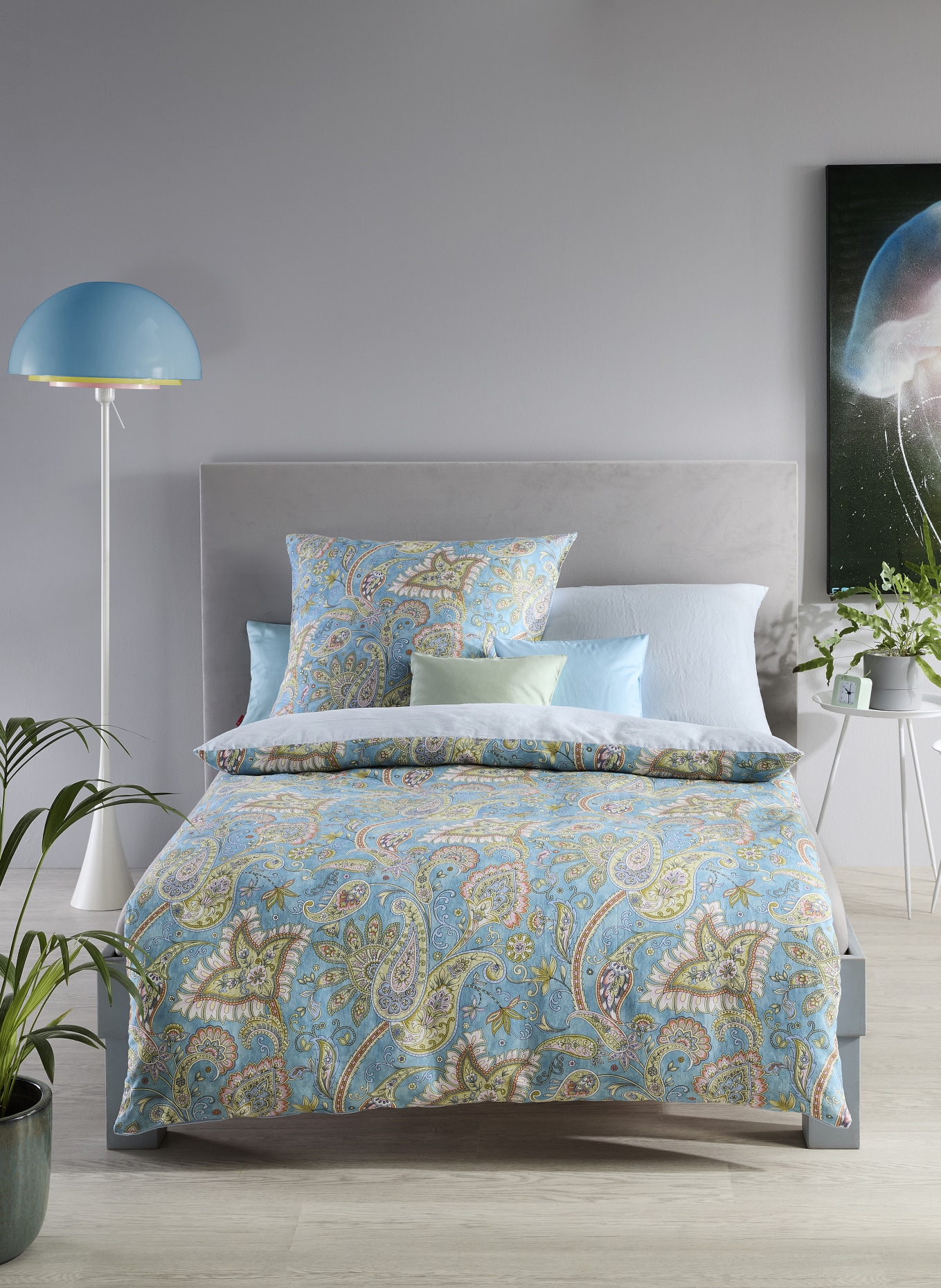 fleuresse Bettwäsche PROVENCE CASSIS zum Wenden: HELLBLAU / LACHS / HELLGRÜN