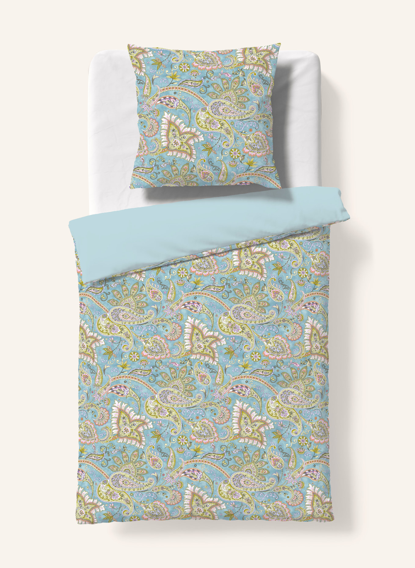 fleuresse Bettwäsche PROVENCE CASSIS zum Wenden: HELLBLAU / LACHS / HELLGRÜN