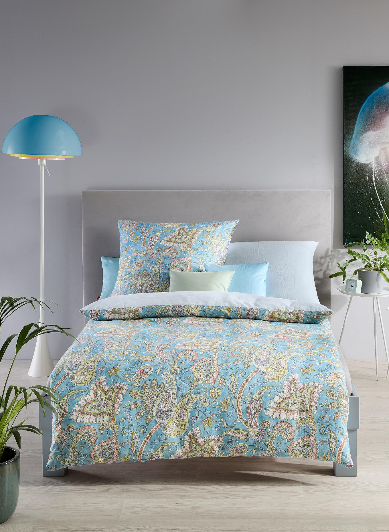 fleuresse Bettwäsche PROVENCE CASSIS zum Wenden: HELLBLAU / LACHS / HELLGRÜN