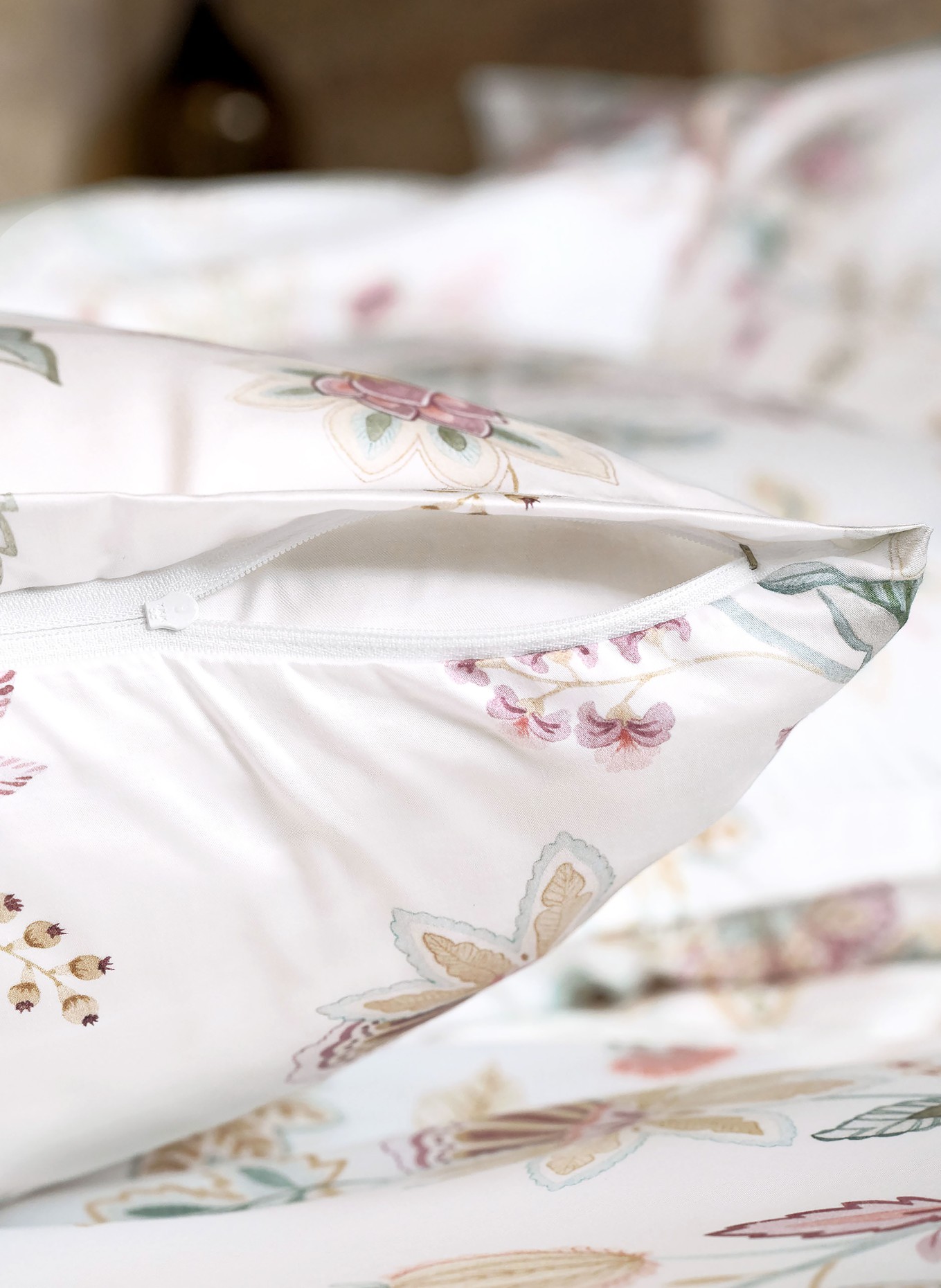 SCHLOSSBERG Kissenbezug IMA: WEISS / BEIGE / PETROL