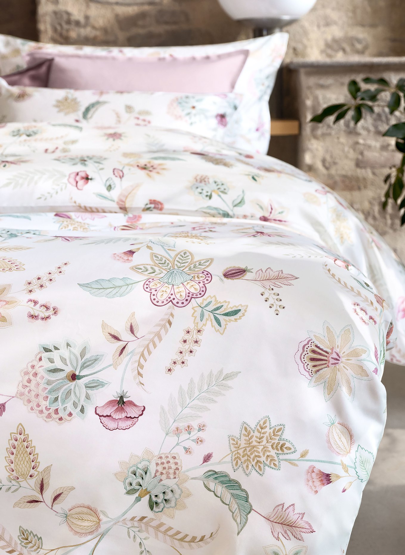 SCHLOSSBERG Kissenbezug IMA: WEISS / BEIGE / PETROL