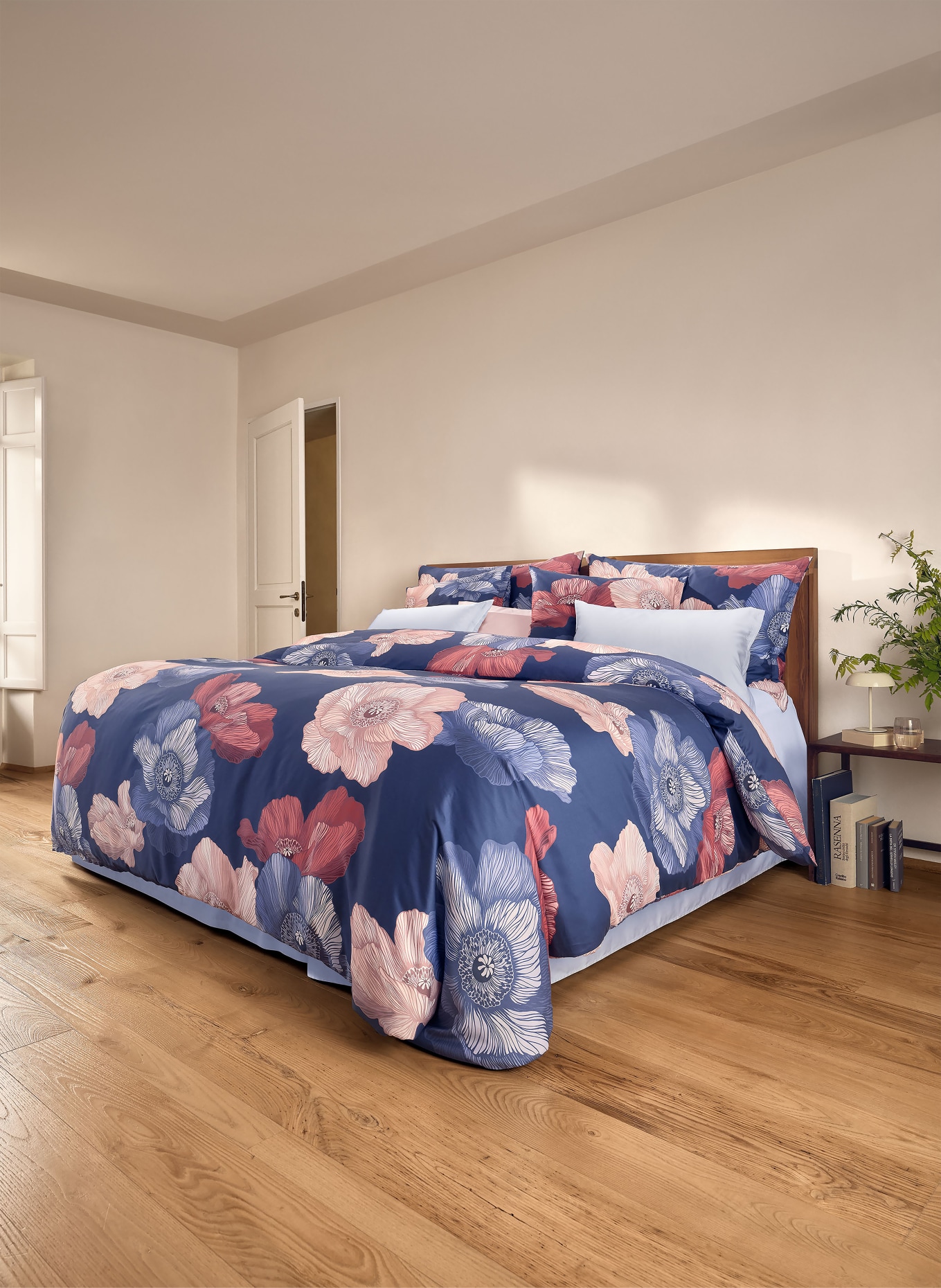 SCHLOSSBERG Poszewka na poduszkę MONA: GRANATOWY / BEŻOWY / CIEMNOCZERWONY