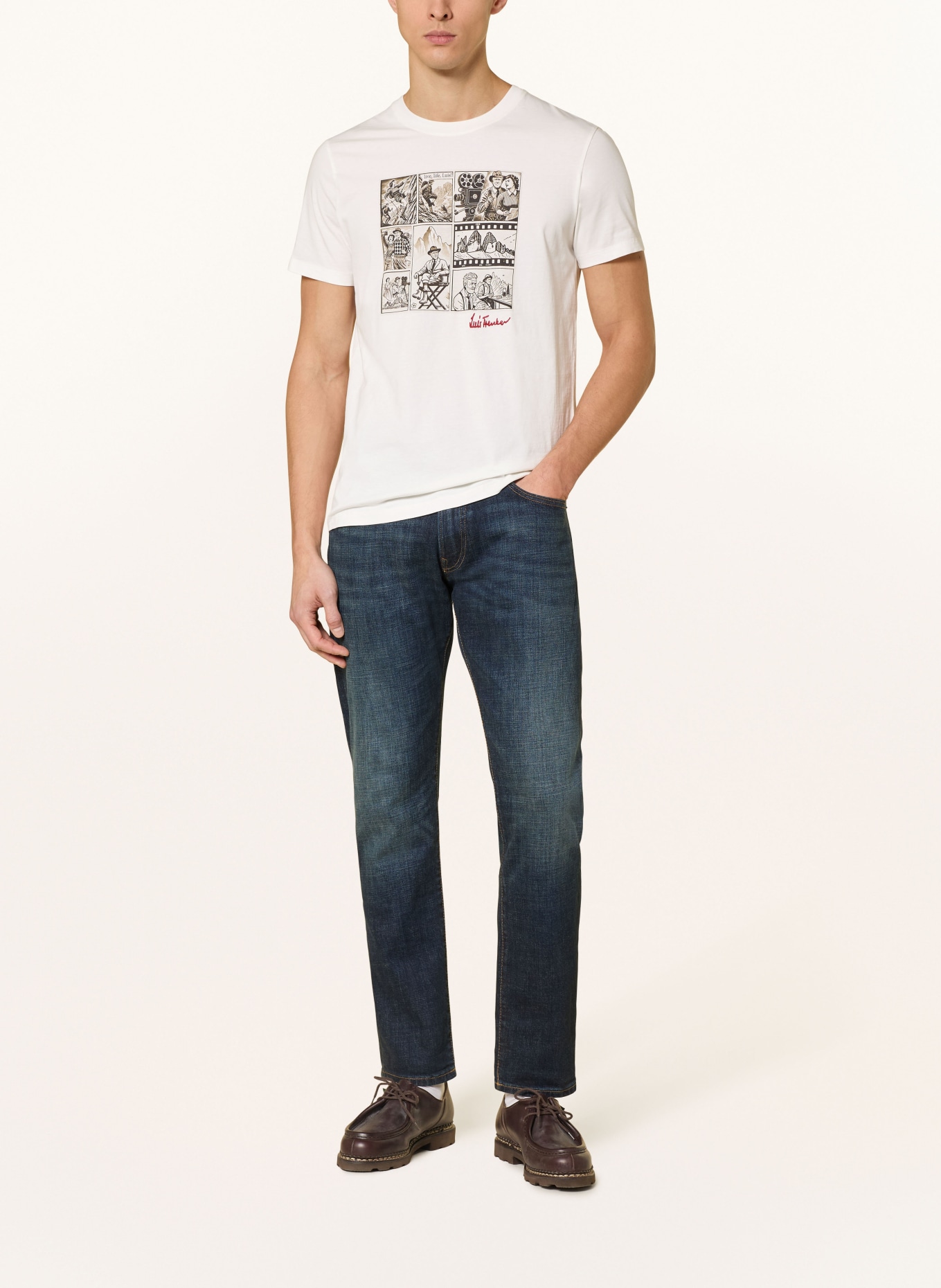 Luis Trenker T-Shirt LUCOMIC: CREME / ROT / SCHWARZ