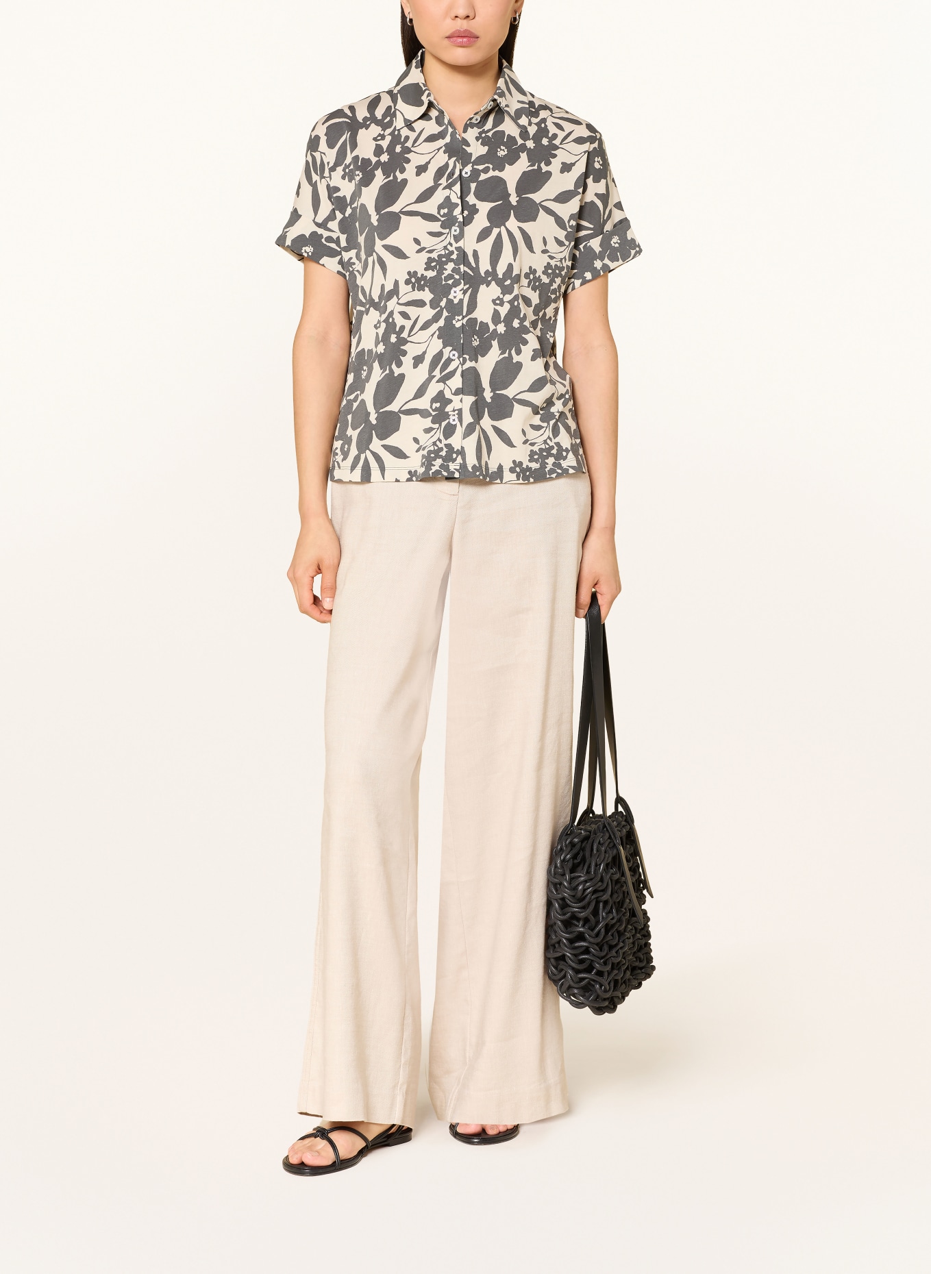 Marc O'Polo Hemdbluse aus Jersey: BEIGE / DUNKELBRAUN