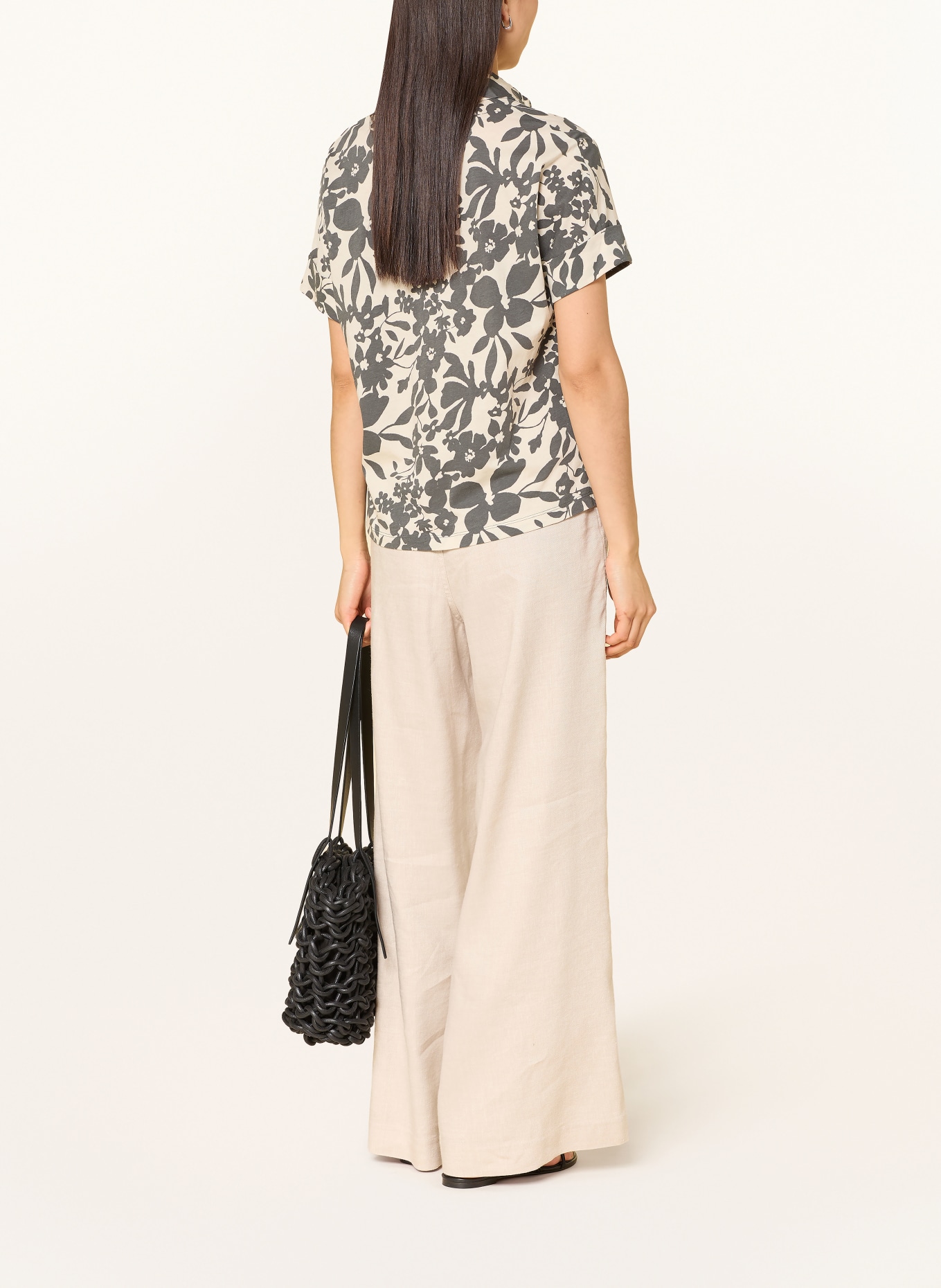 Marc O'Polo Hemdbluse aus Jersey: BEIGE / DUNKELBRAUN