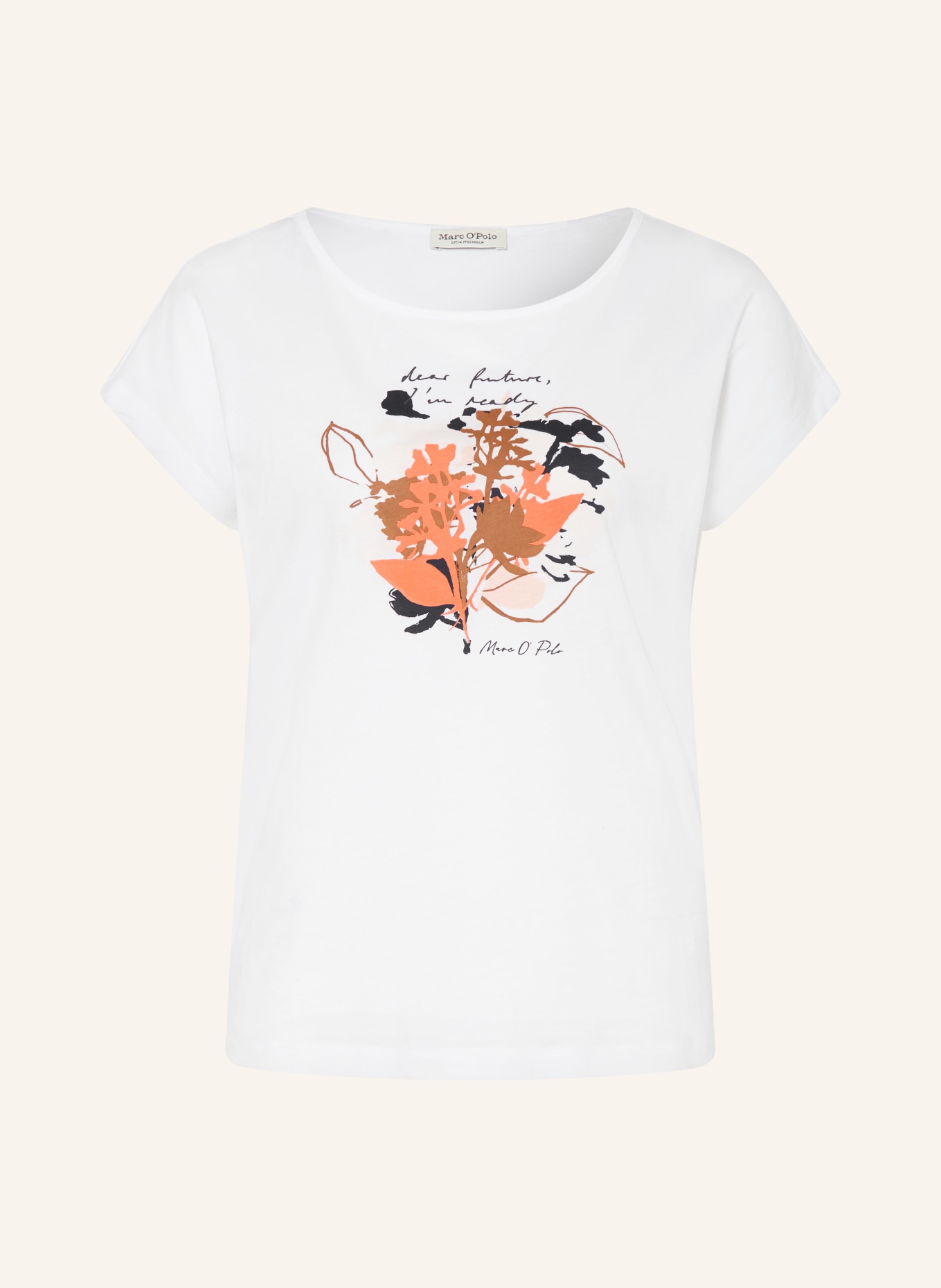 Marc O'Polo T-shirt: BLANC / MARRON / ORANGE