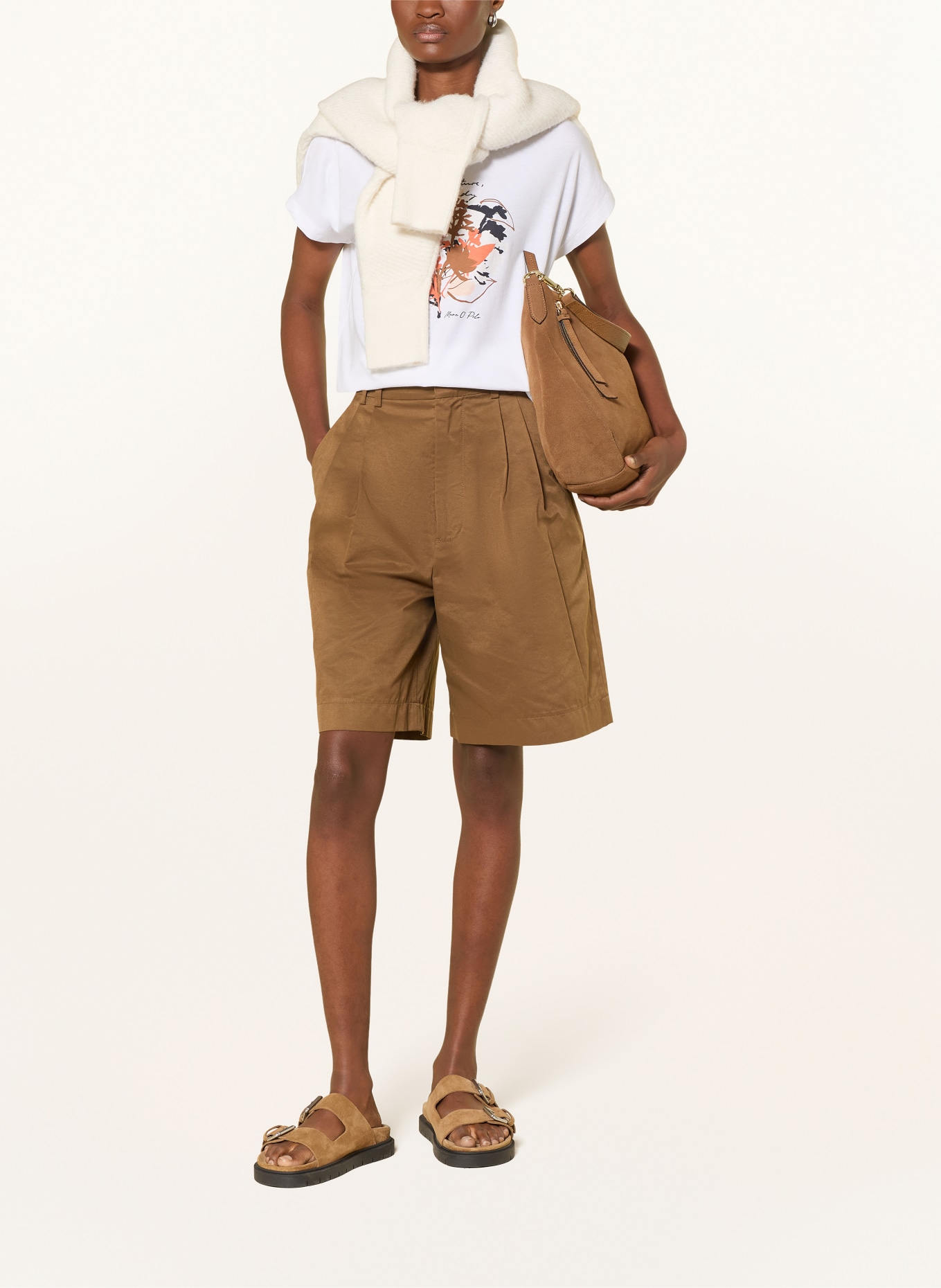 Marc O'Polo T-shirt: BLANC / MARRON / ORANGE