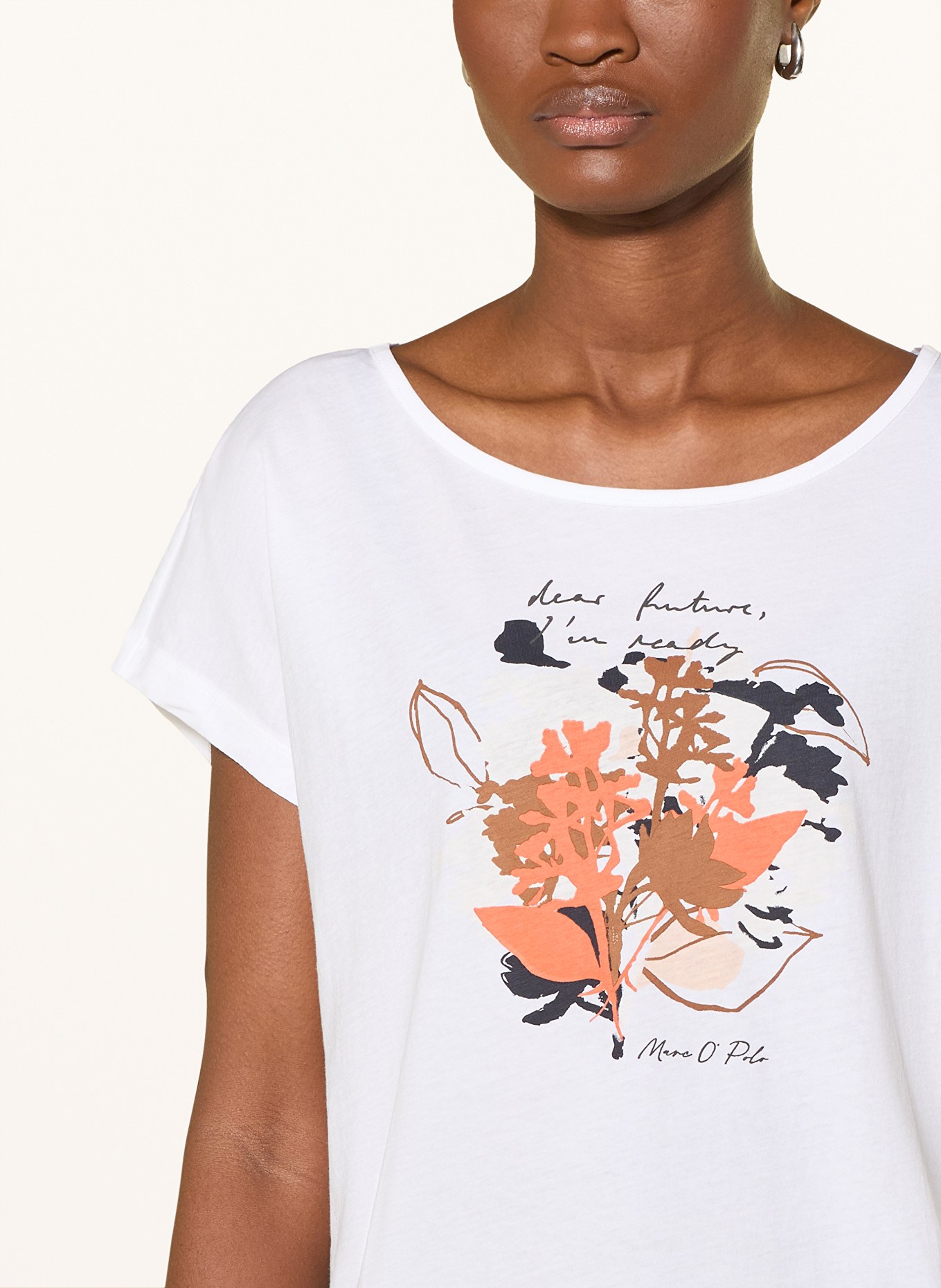 Marc O'Polo T-shirt: BLANC / MARRON / ORANGE