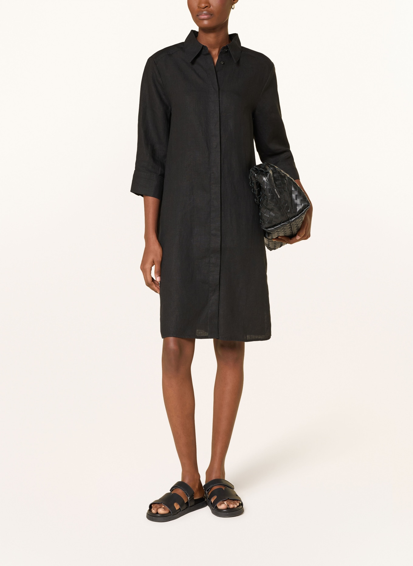Marc O'Polo Hemdblusenkleid aus Leinen mit 3/4-Arm: SCHWARZ