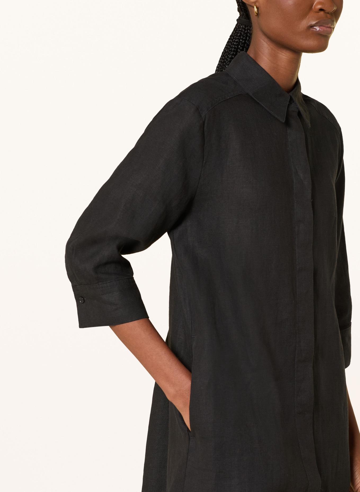 Marc O'Polo Hemdblusenkleid aus Leinen mit 3/4-Arm: SCHWARZ