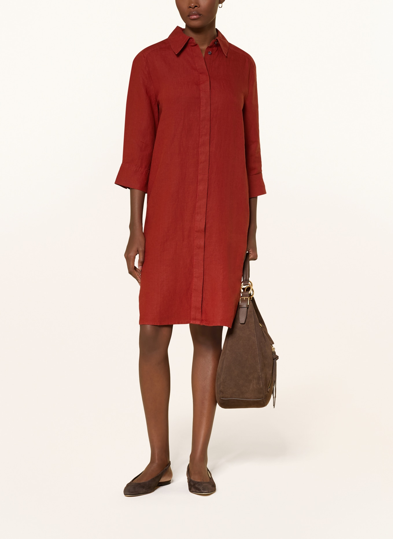 Marc O'Polo Hemdblusenkleid aus Leinen mit 3/4-Arm: DUNKELROT
