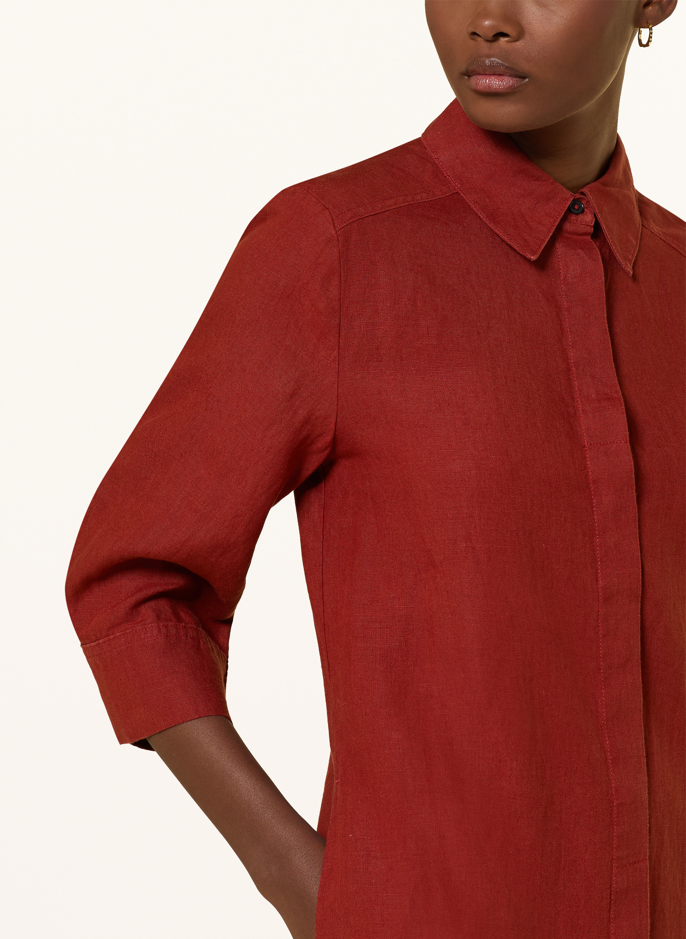 Marc O'Polo Hemdblusenkleid aus Leinen mit 3/4-Arm: DUNKELROT