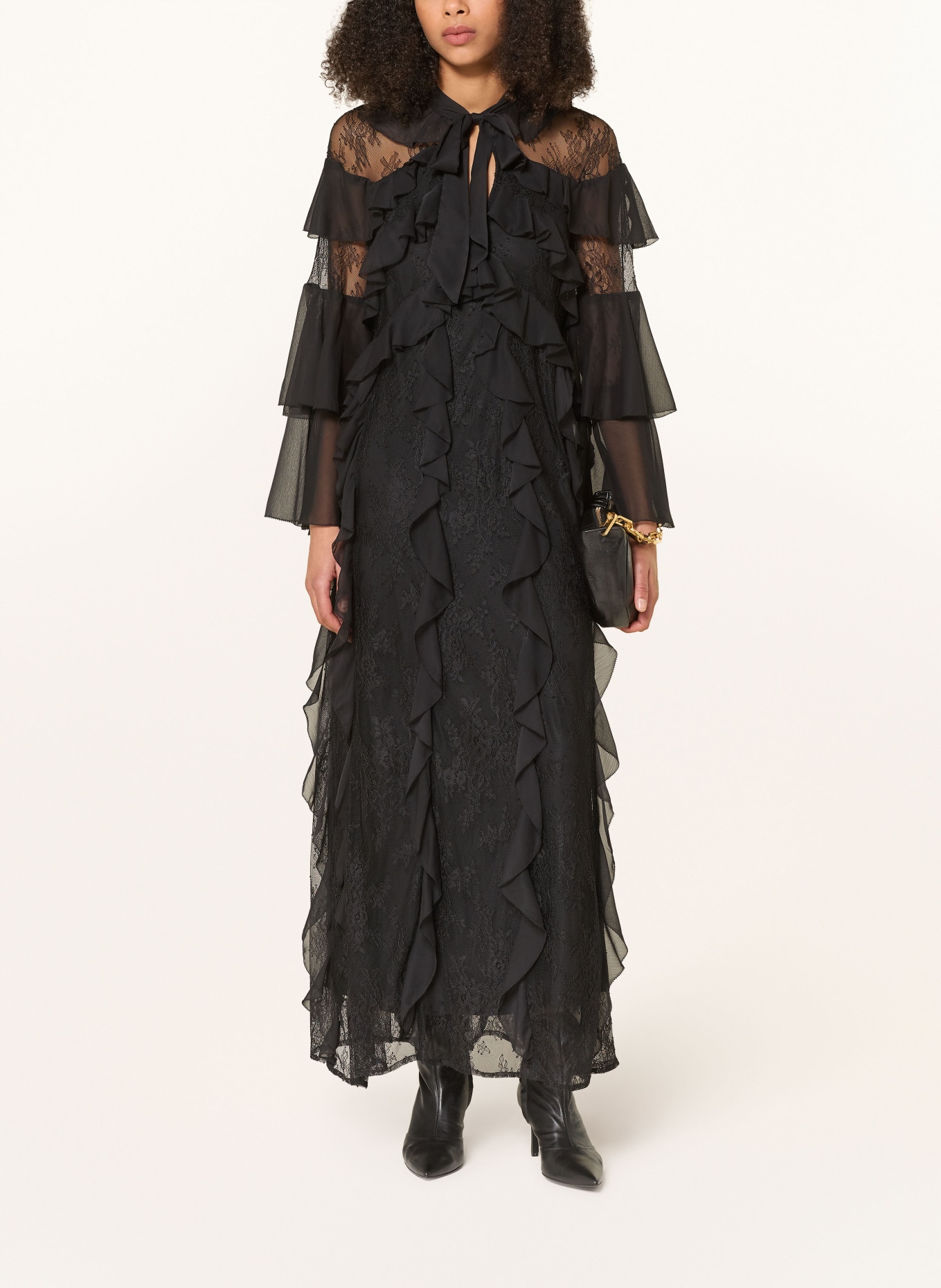 ALLSAINTS AMBI lace dress with flounces: BLACK