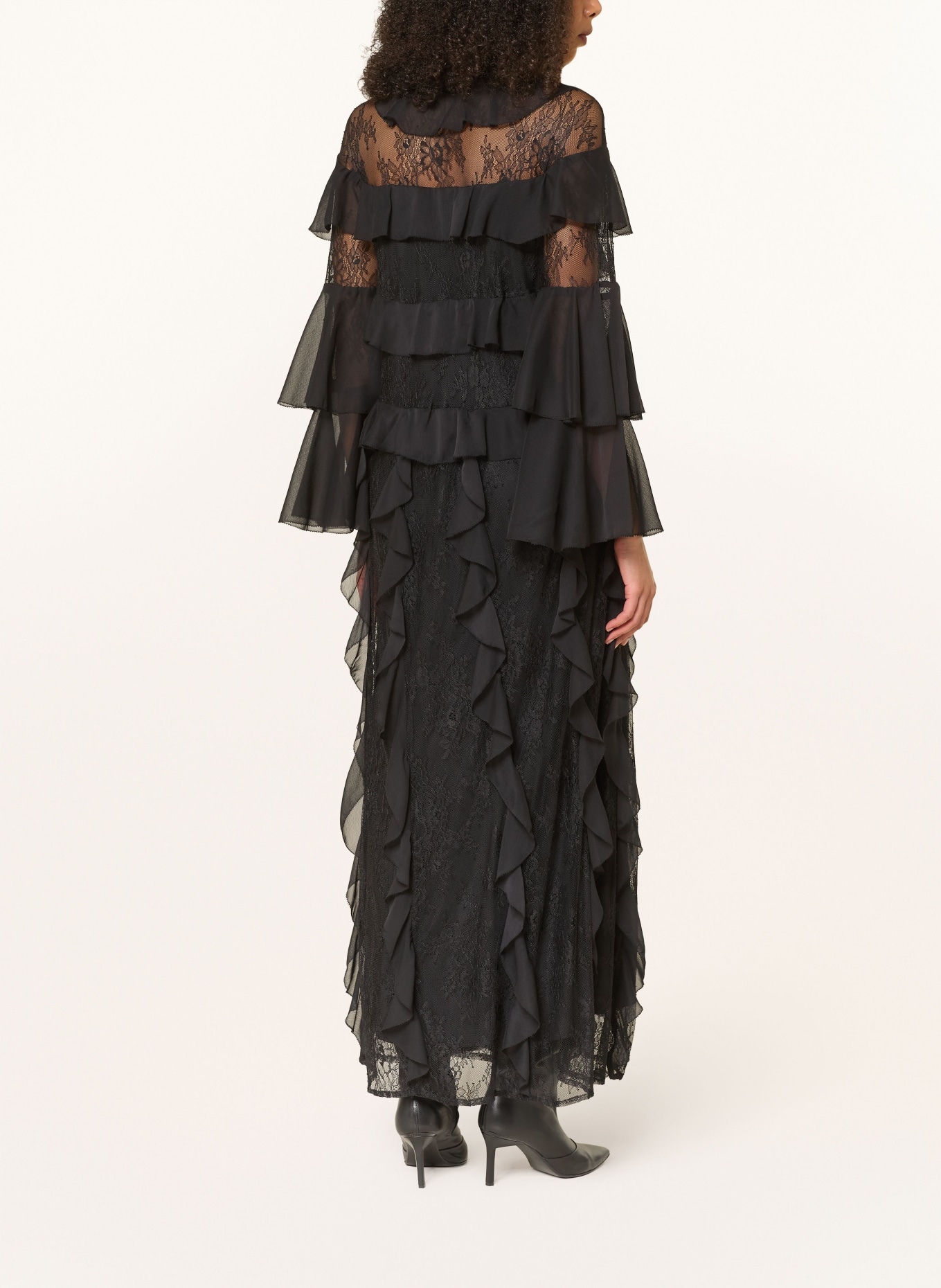 ALLSAINTS AMBI lace dress with flounces: BLACK