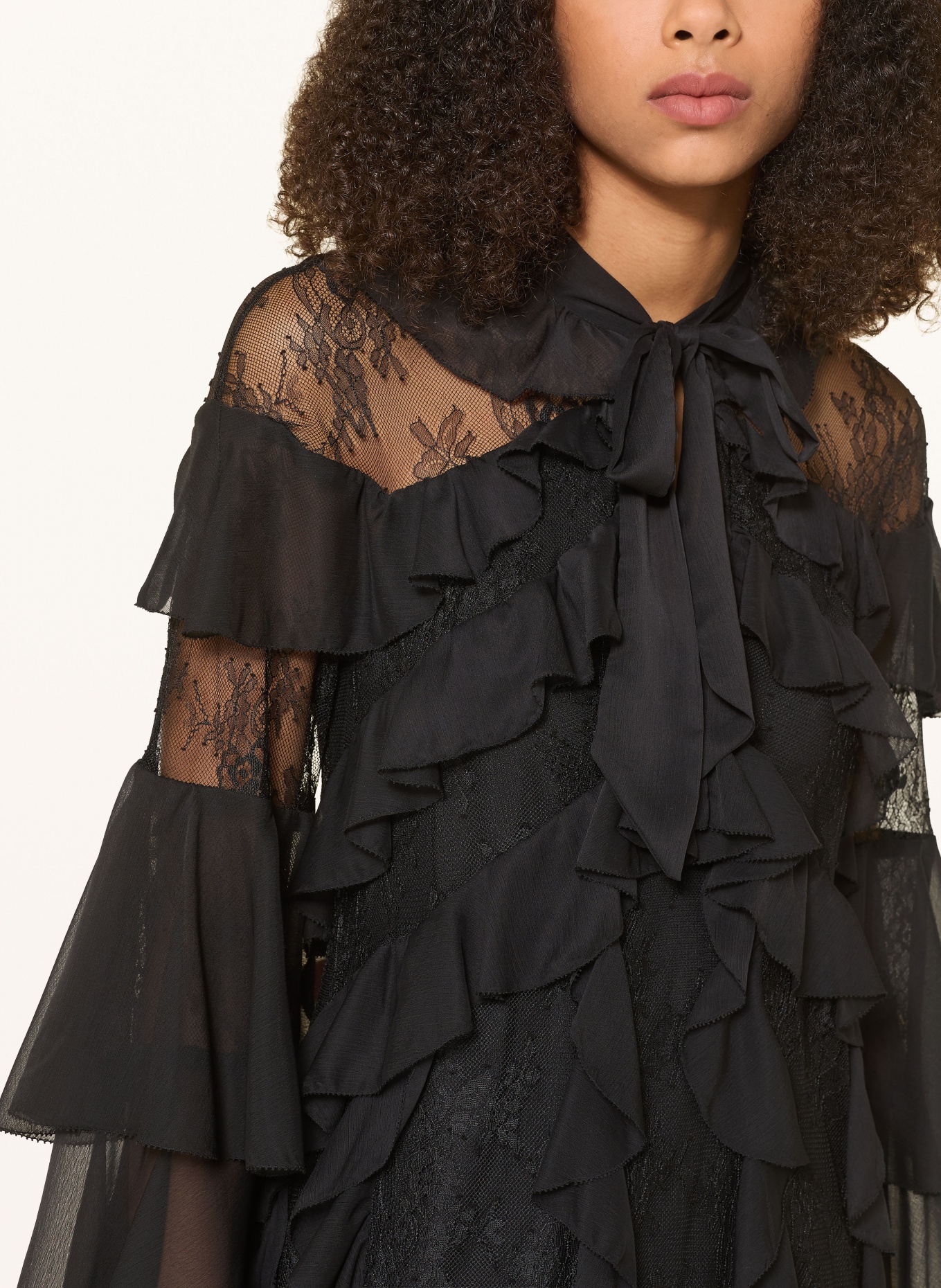 ALLSAINTS AMBI lace dress with flounces: BLACK