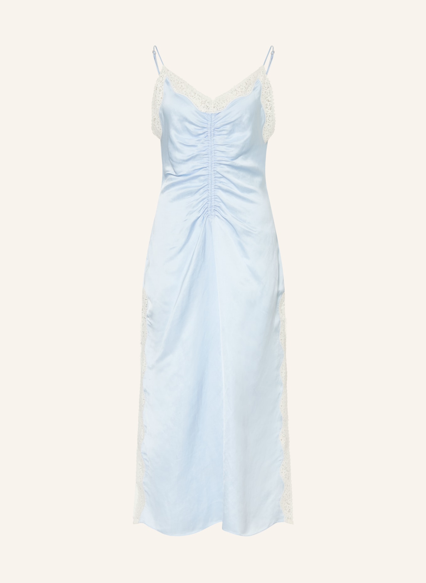 SANDRO Satinkleid mit Spitze: HELLBLAU / WEISS