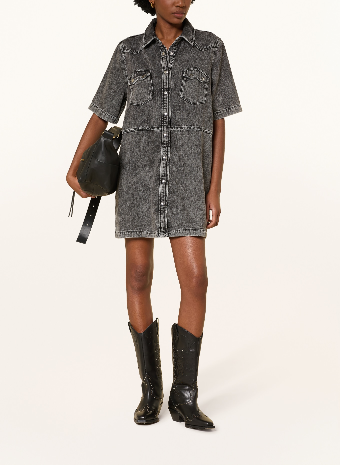 ALLSAINTS Overhemdjurk ROCK in jeanslook: DONKERGRIJS