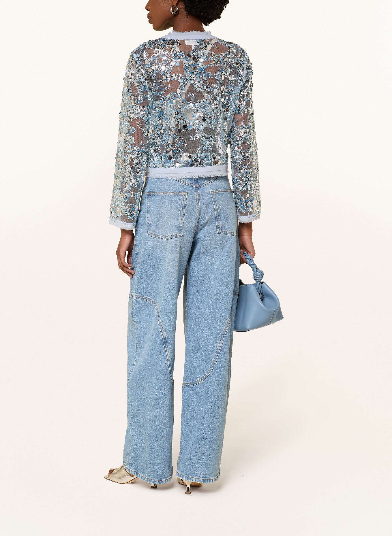 BAUM UND PFERDGARTEN Mesh-Jacke BETHINA mit Pailletten: HELLBLAU / SILBER