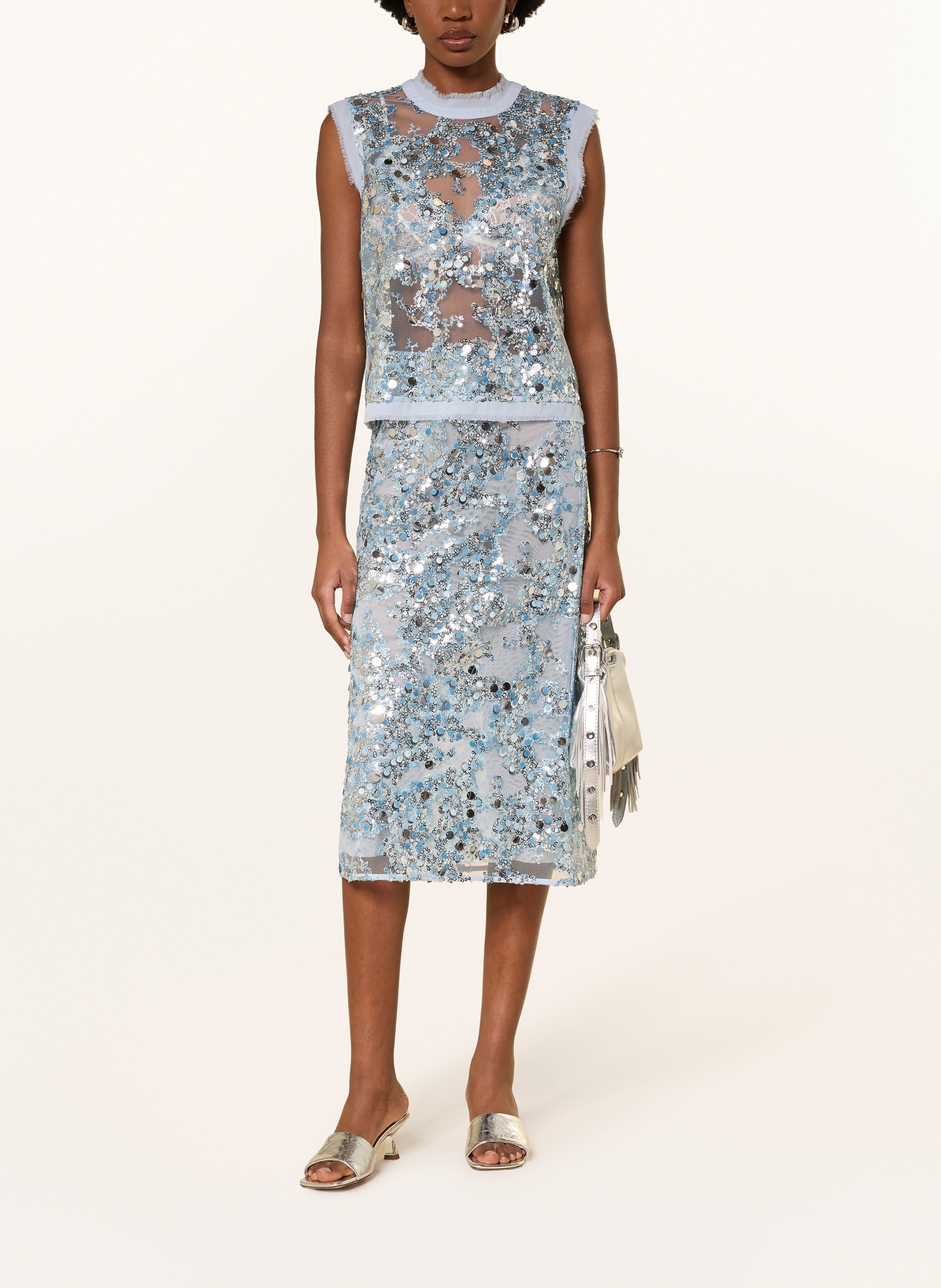 BAUM UND PFERDGARTEN Mesh-Top MANIRA mit Pailletten: HELLBLAU / SILBER