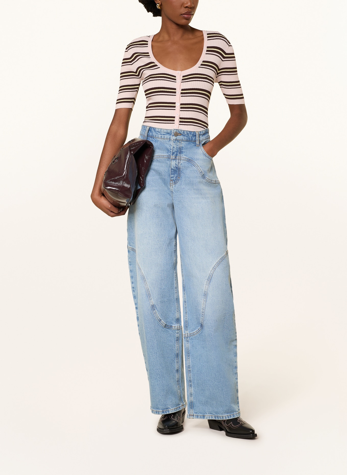 BAUM UND PFERDGARTEN Strickjacke CALYN: ROSÉ / DUNKELBRAUN / HELLGELB