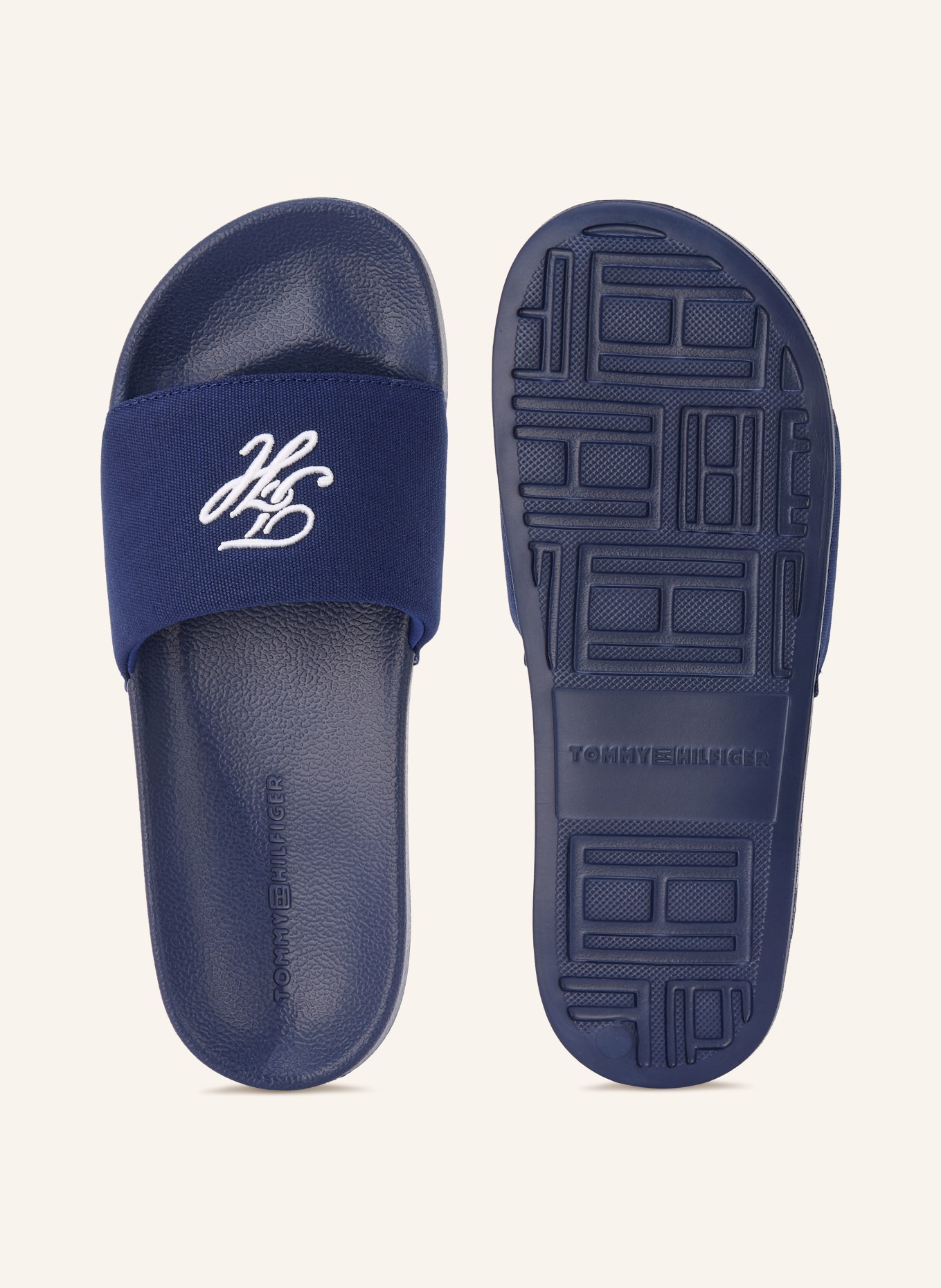 TOMMY HILFIGER Pantoletten: DUNKELBLAU / WEISS