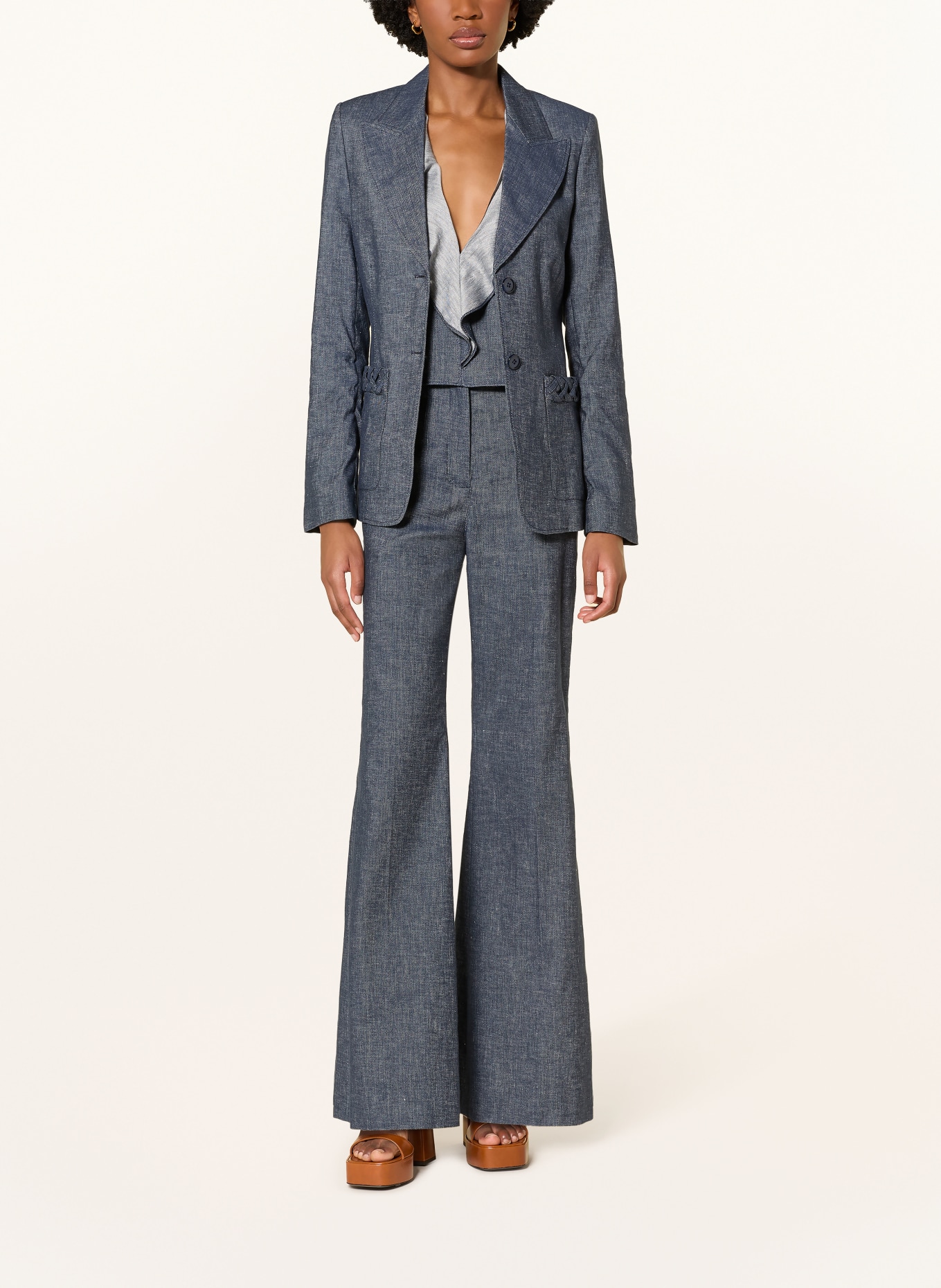 DOROTHEE SCHUMACHER Flared jeans FLUID DENIM with linen: 887 denim blue