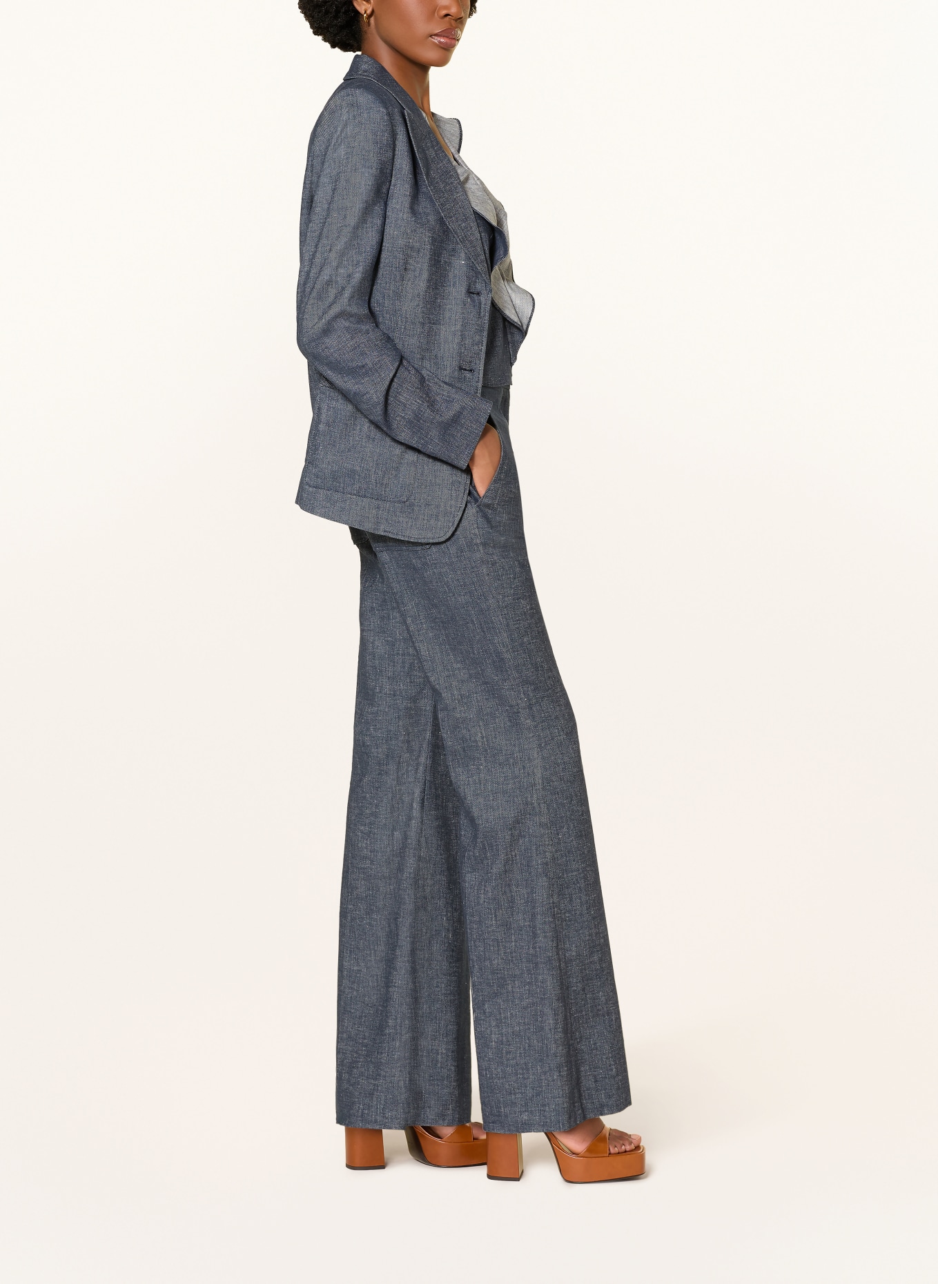 DOROTHEE SCHUMACHER Flared jeans FLUID DENIM with linen: 887 denim blue