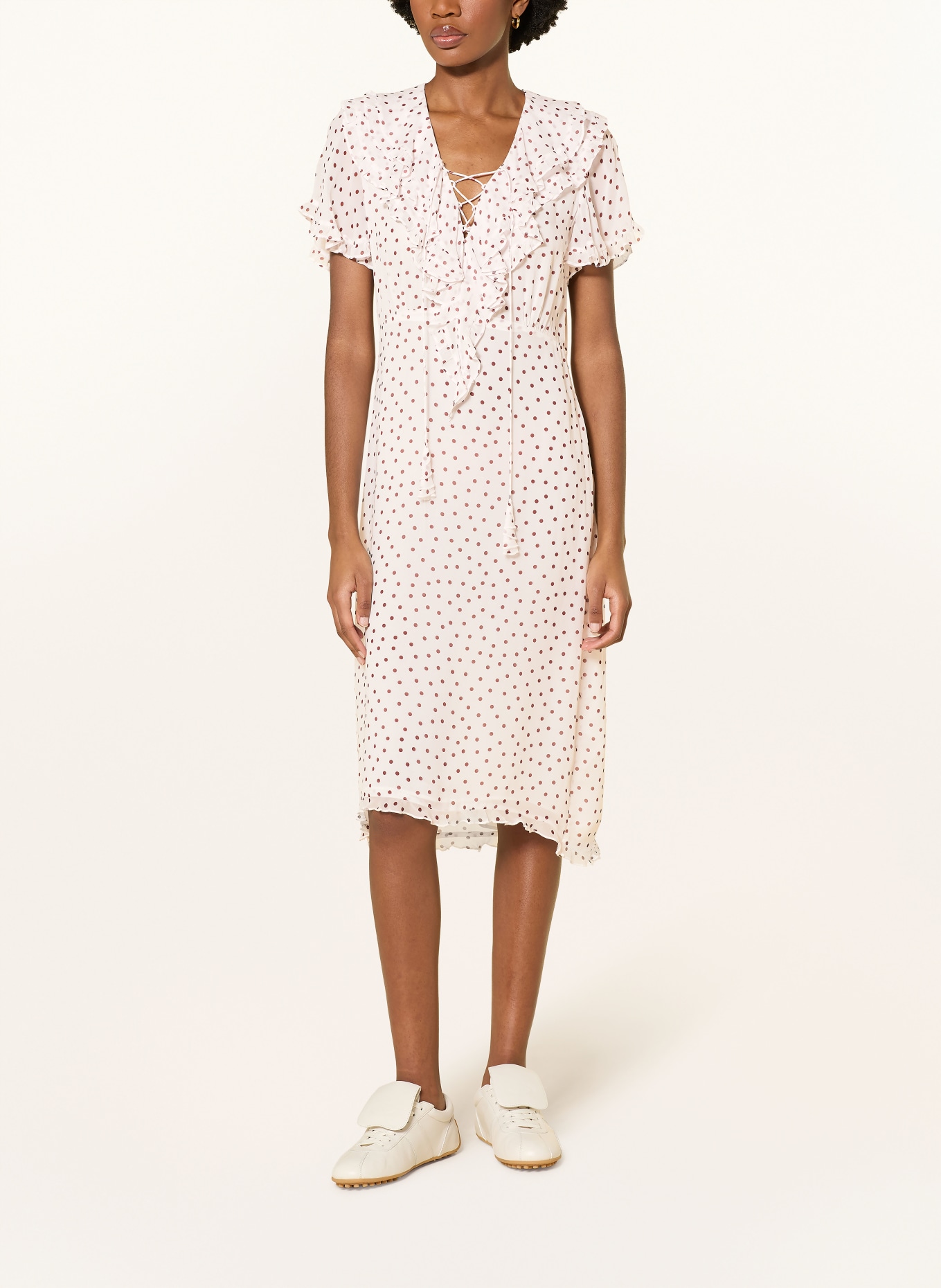 DOROTHEE SCHUMACHER DANCING DOTS dress with flounces: WHITE / DARK RED