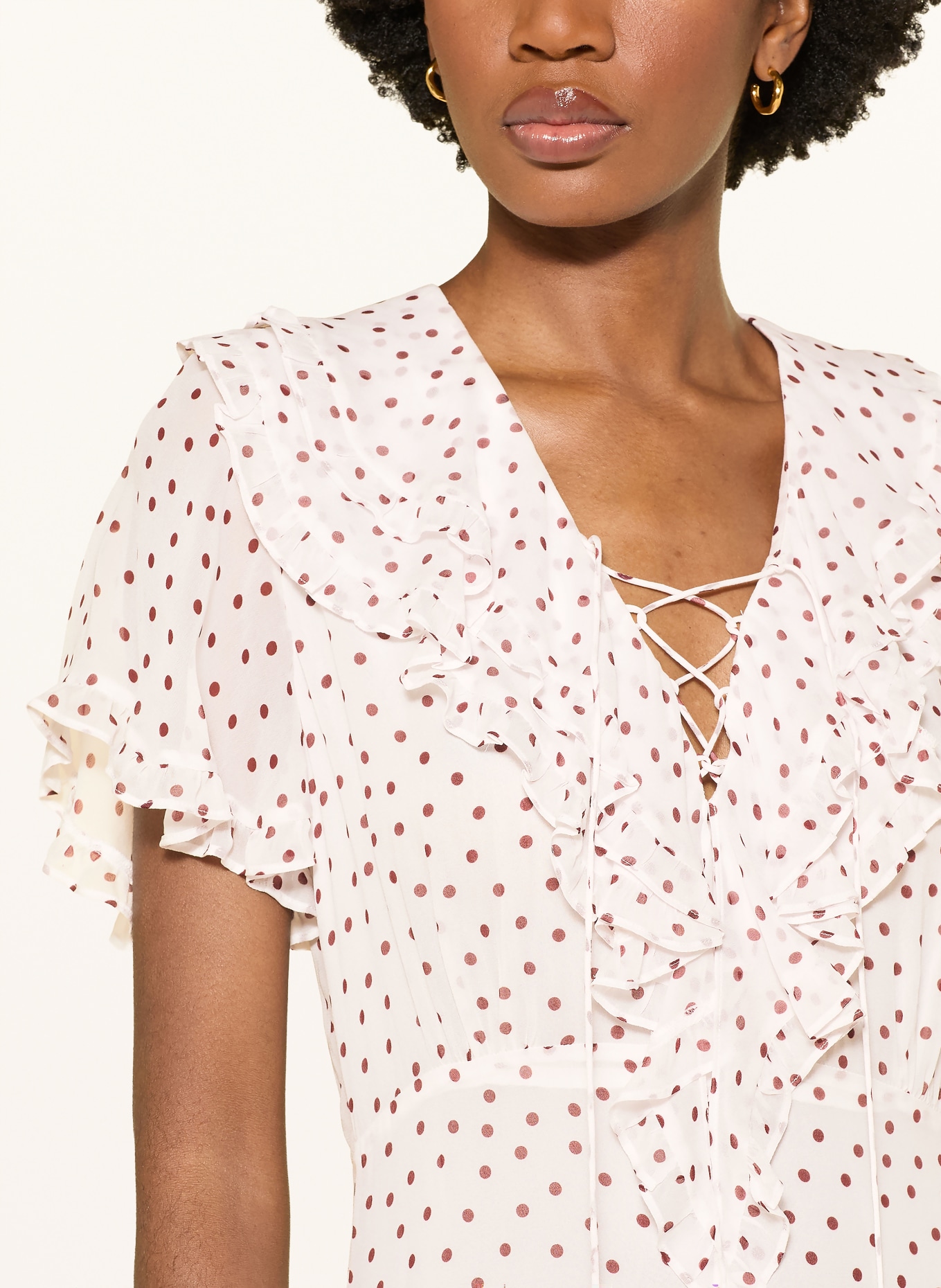 DOROTHEE SCHUMACHER DANCING DOTS dress with flounces: WHITE / DARK RED