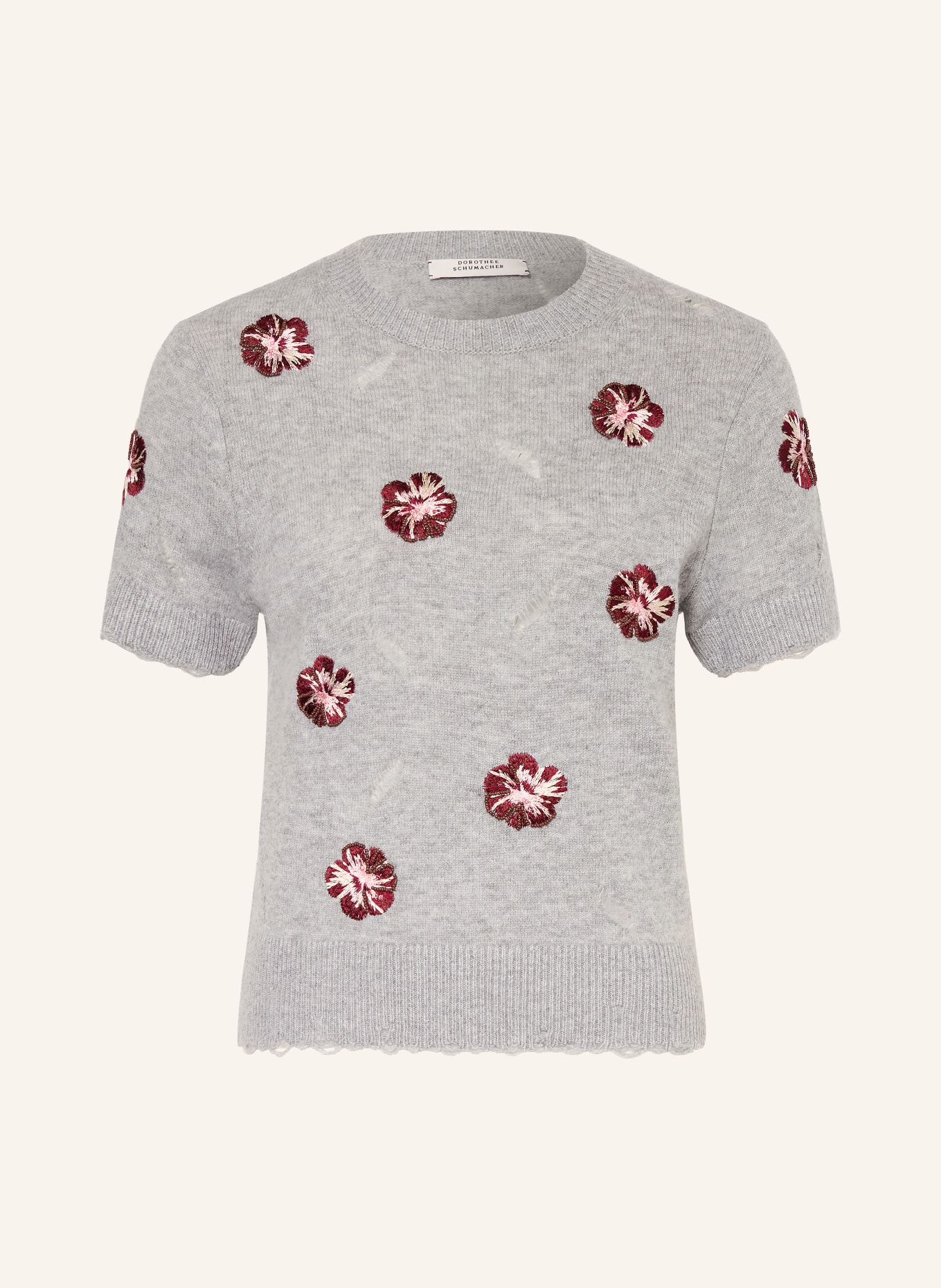 DOROTHEE SCHUMACHER Pletené tričko BLOOMING STATEMENTS s kašmírem: ŠEDÁ / RŮŽOVÁ / TMAVĚ ČERVENÁ
