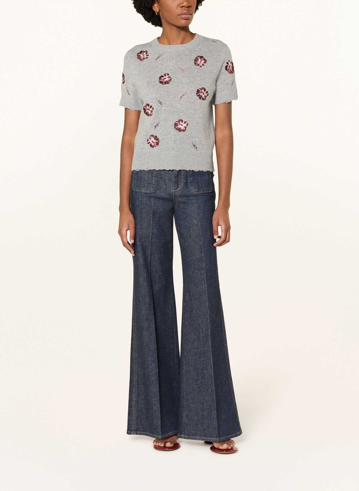 DOROTHEE SCHUMACHER Pletené tričko BLOOMING STATEMENTS s kašmírem: ŠEDÁ / RŮŽOVÁ / TMAVĚ ČERVENÁ