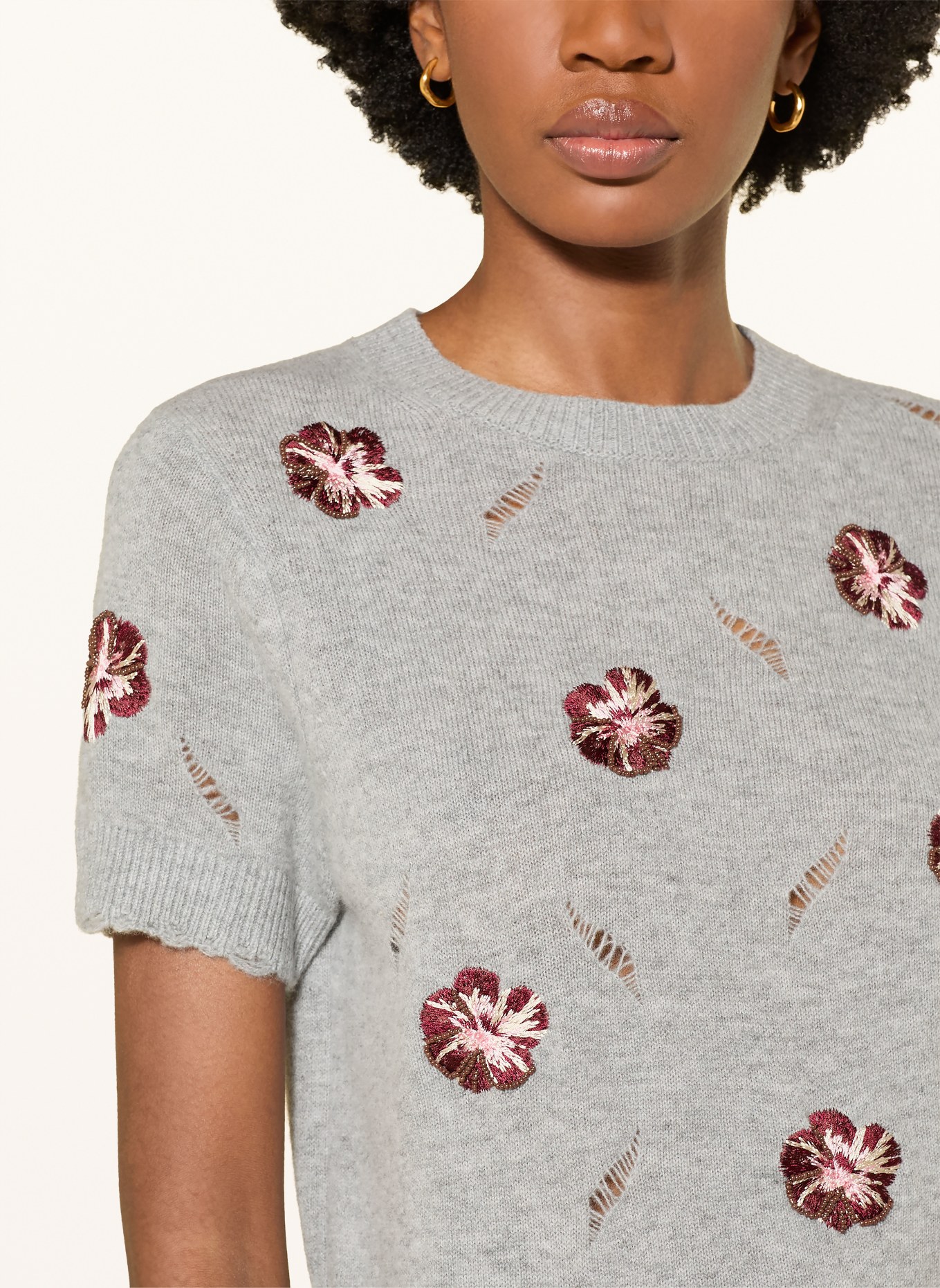 DOROTHEE SCHUMACHER Pletené tričko BLOOMING STATEMENTS s kašmírem: ŠEDÁ / RŮŽOVÁ / TMAVĚ ČERVENÁ