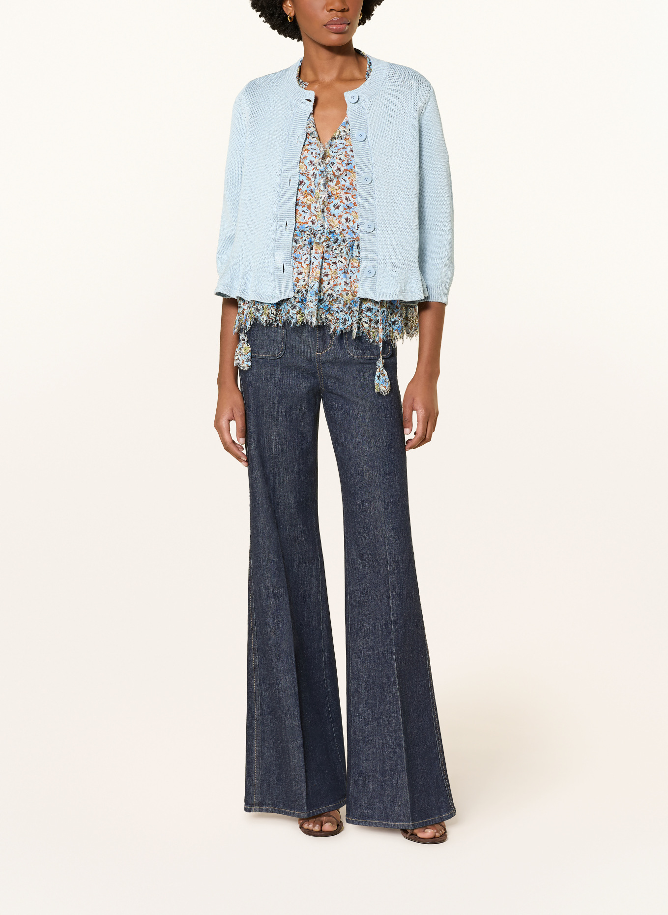 DOROTHEE SCHUMACHER Gebreid vest COTTON CANDY met 3/4-mouwen: LICHTBLAUW