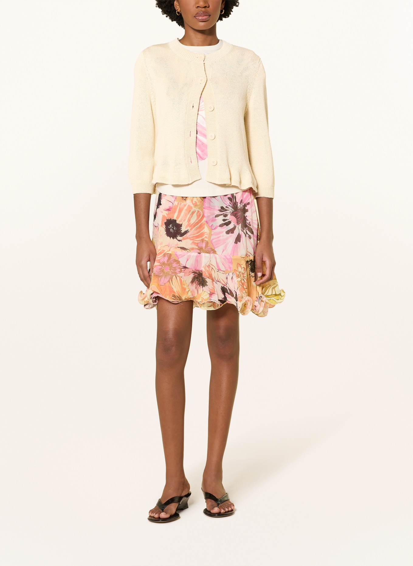 DOROTHEE SCHUMACHER Gebreid vest COTTON CANDY met 3/4-mouwen: LICHTGEEL