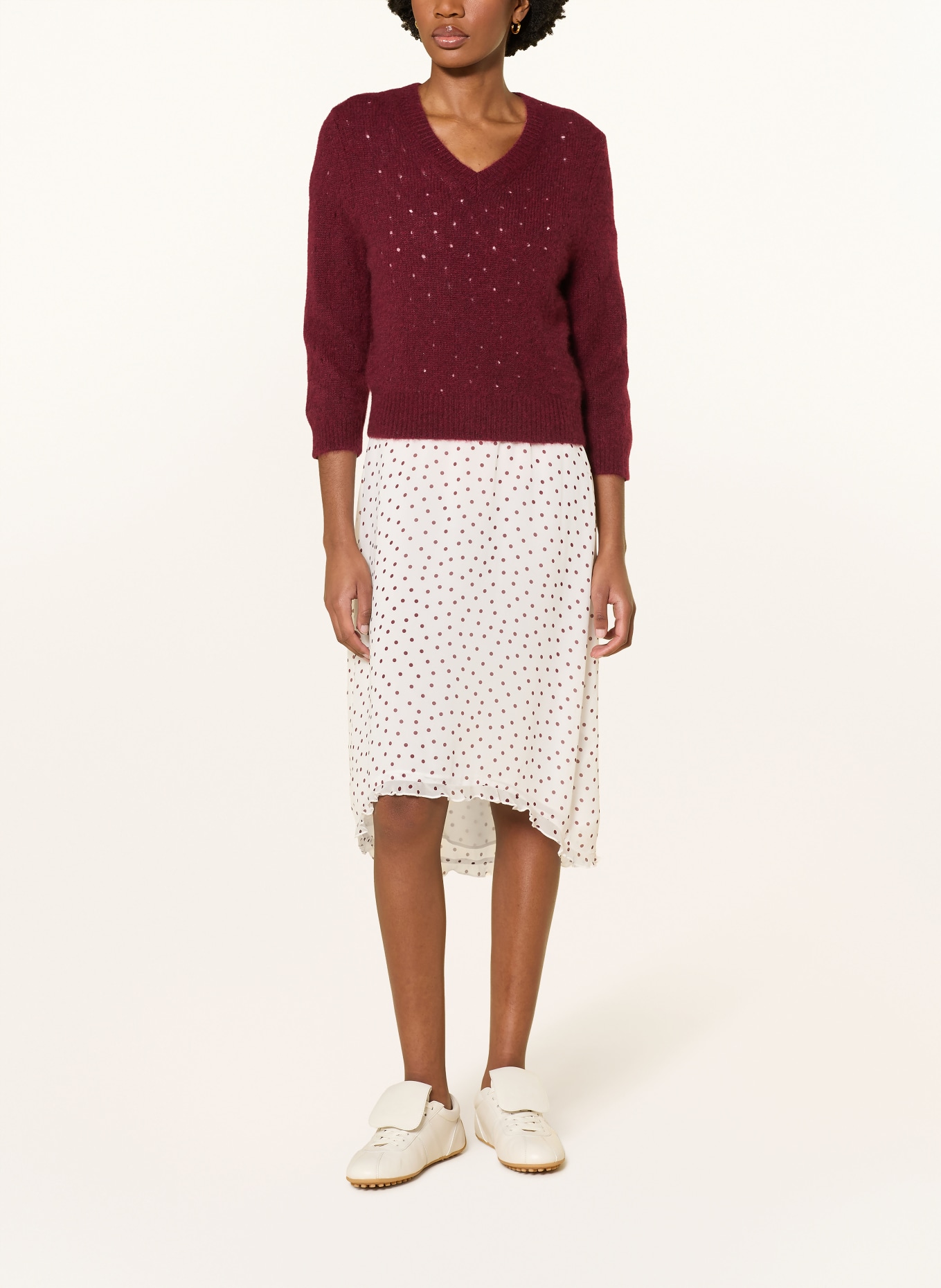 DOROTHEE SCHUMACHER Cashmere trui LUXURY LOVE met 3/4 mouwen: DONKERROOD