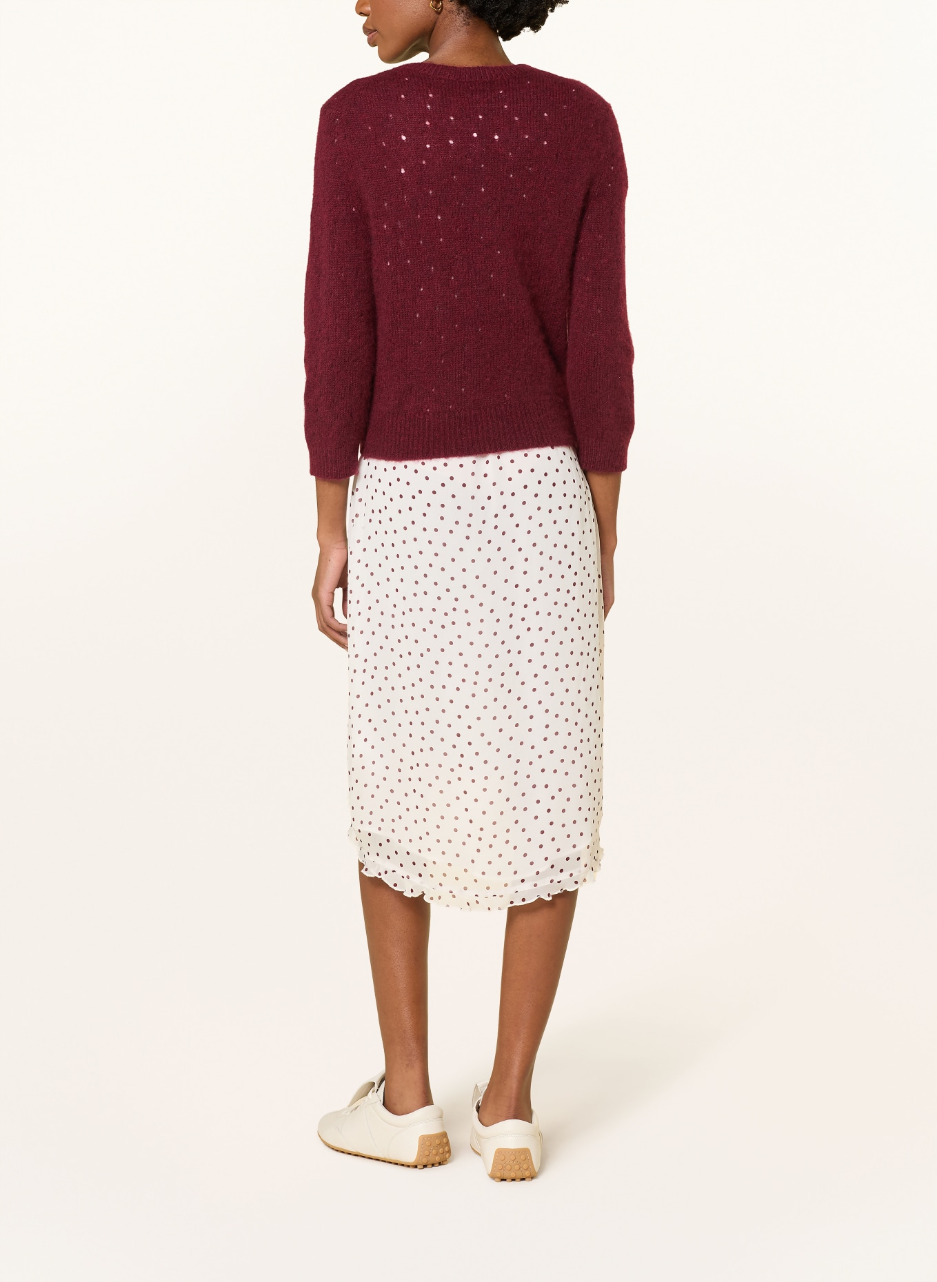 DOROTHEE SCHUMACHER Cashmere trui LUXURY LOVE met 3/4 mouwen: DONKERROOD