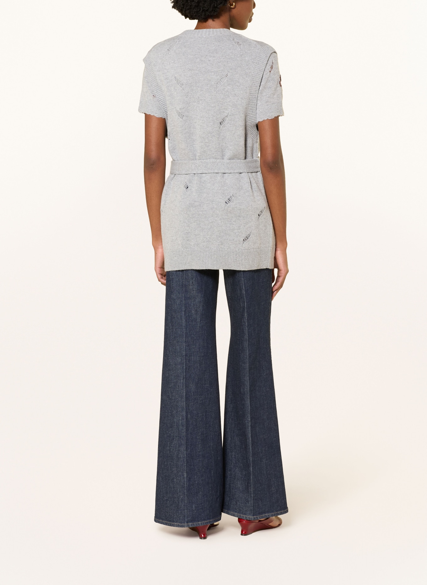 DOROTHEE SCHUMACHER Pletená vesta BLOOMING STATEMENTS s kašmírem: ŠEDÁ / RŮŽOVÁ / TMAVĚ ČERVENÁ